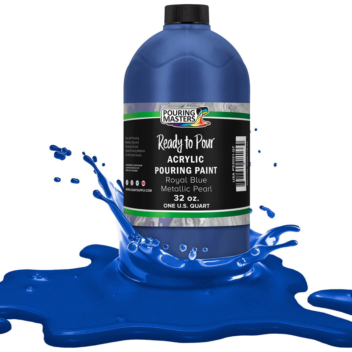 Pouring Masters Royal Blue Metallic Pearl Ready to Pour Acrylic Pouring Paint - Premium 32-Ounce Pre-Mixed Fluid Acrylic Paint - Fluid Art Supplies for Canvas, Wood, Paper, Tile & Rocks