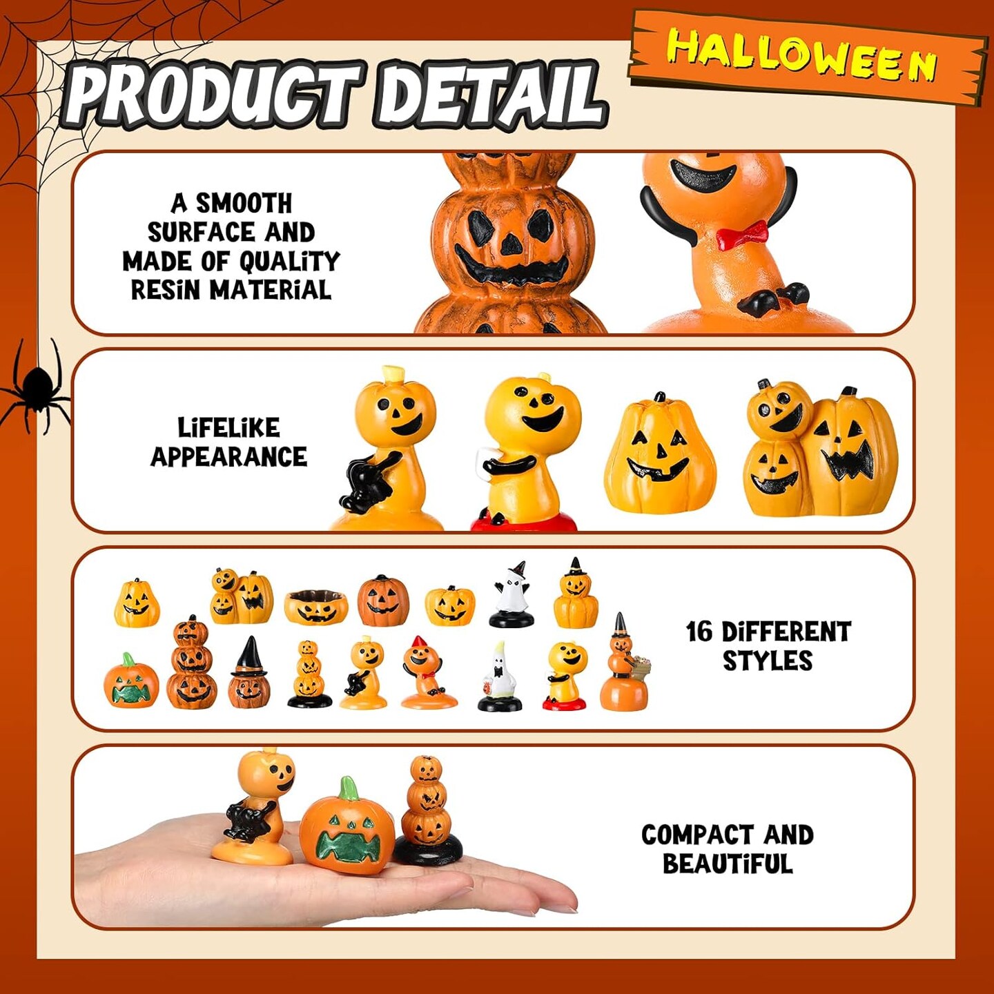 16 Pieces Halloween Miniatures Pumpkins Ghost Miniature Figurines