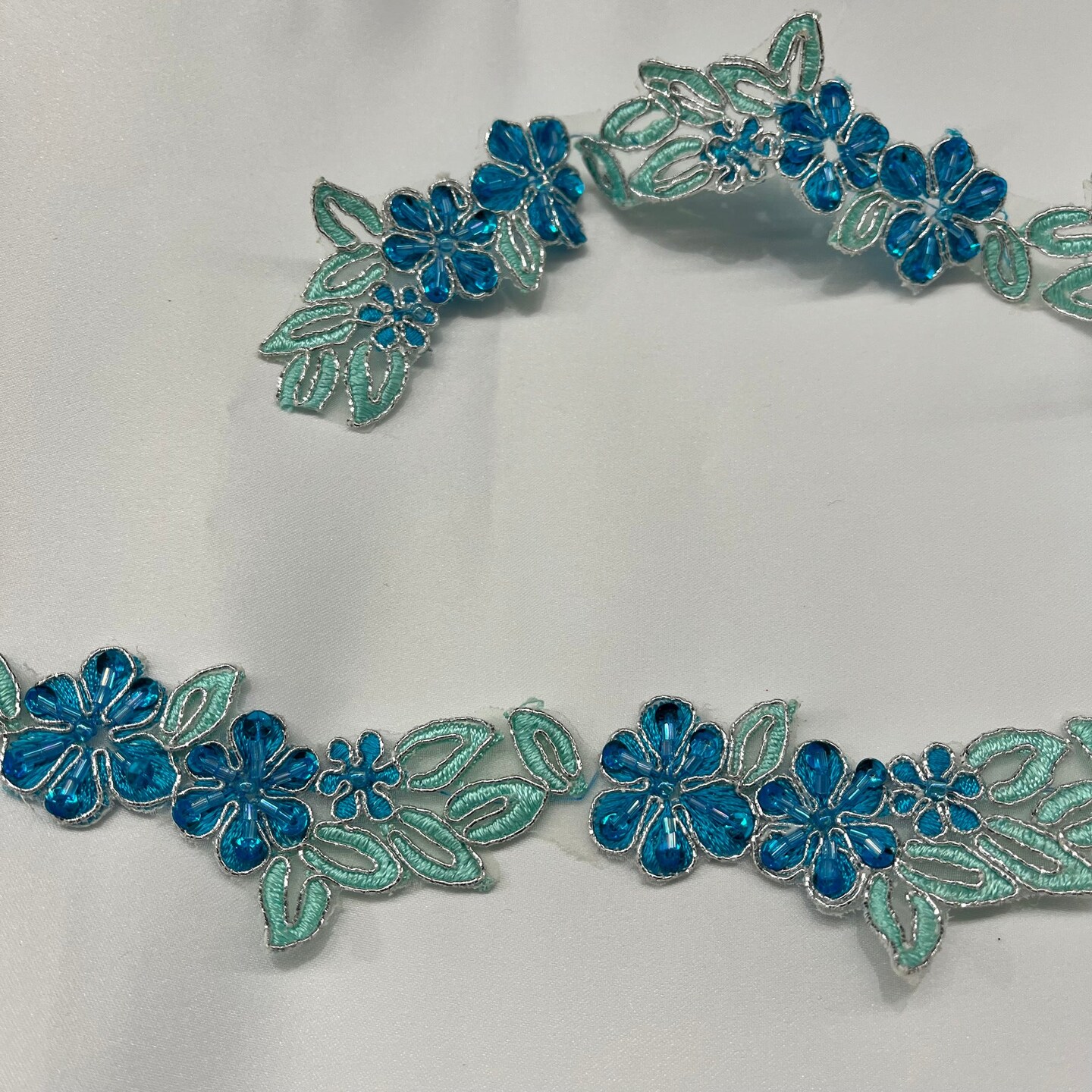 1 Yard Beautiful Beaded Corded Lace Trimming Embroidered Polyester Net Mesh for Dresses 1.5 Inch Width