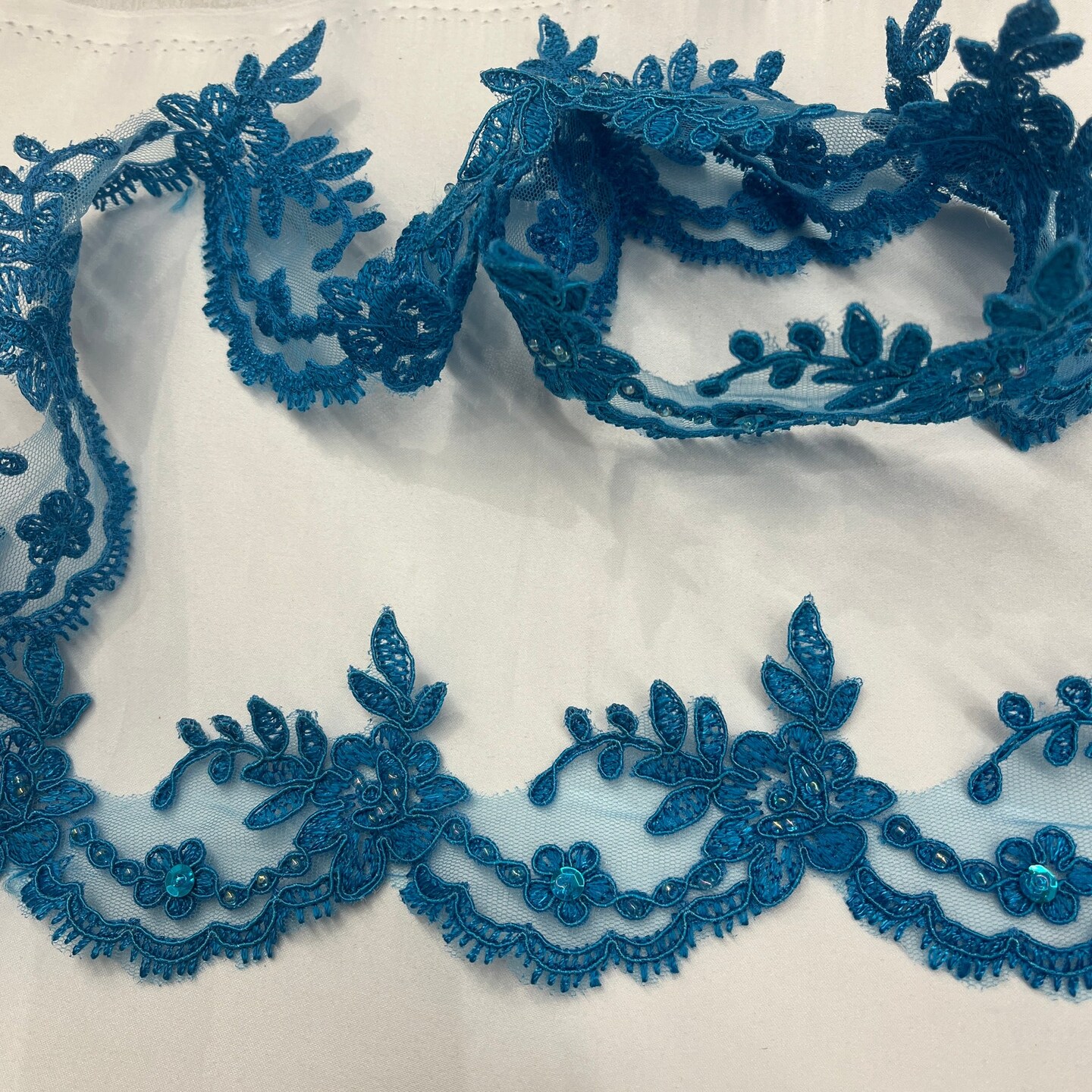 1 Yard Beaded &#x26; Corded Embroidered Lace Trim 3&#x22; Wide 100% Polyester for Dresses &#x26; Costumes