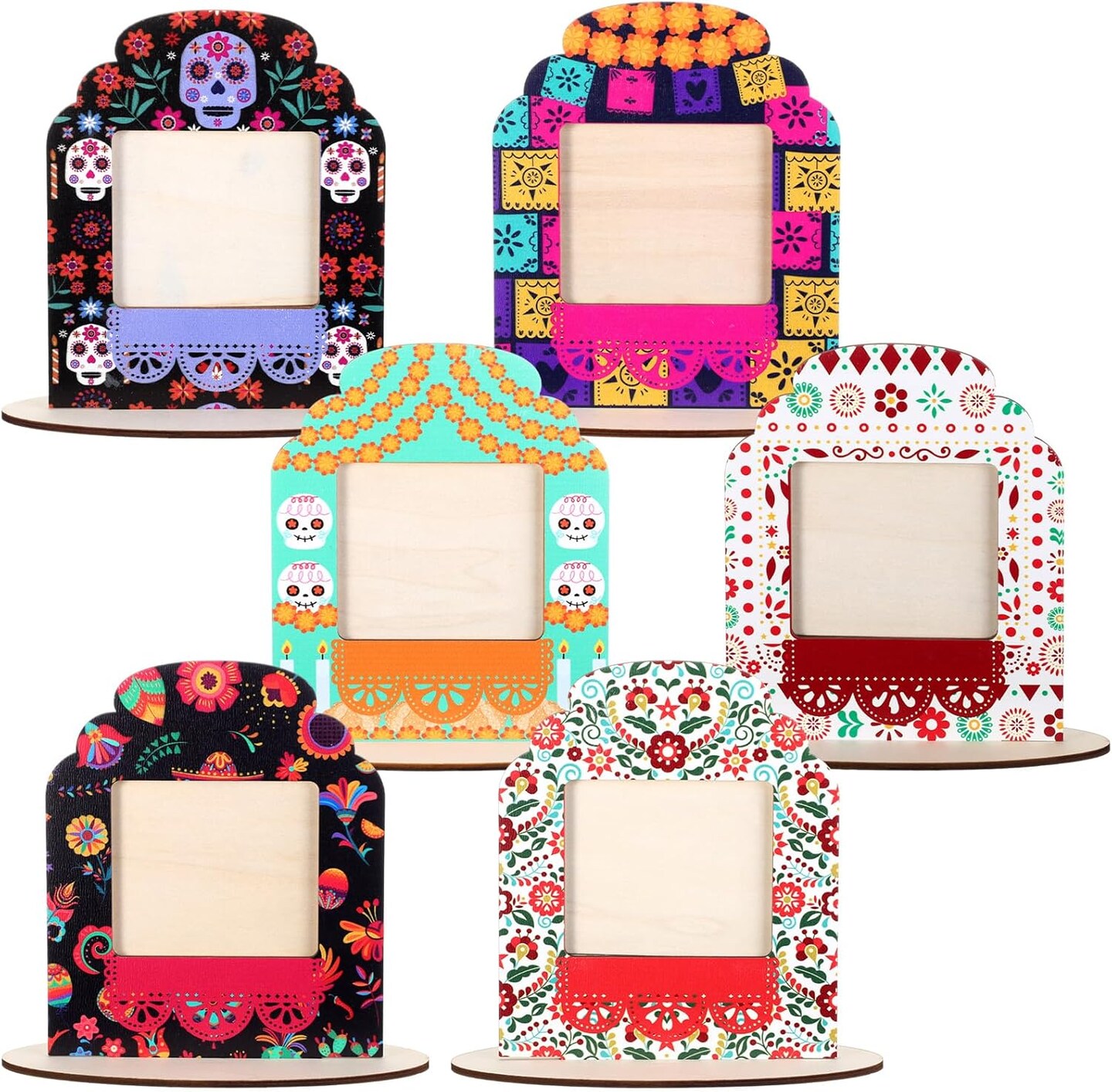 6 Set Picture Frames for Dia De Los Muertos Altar Day (Colorful)