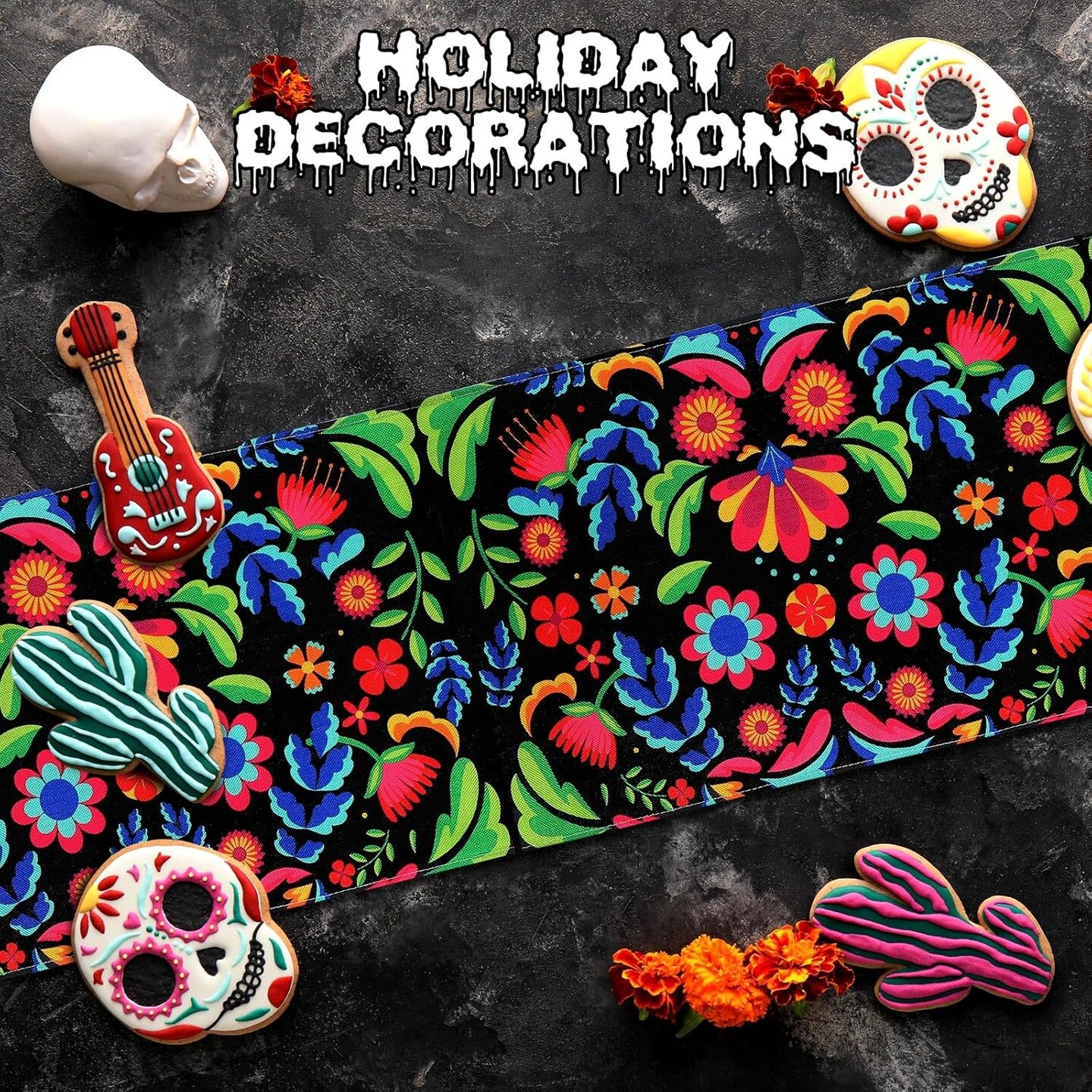 2 Pieces Day of The Dead Table Runner
