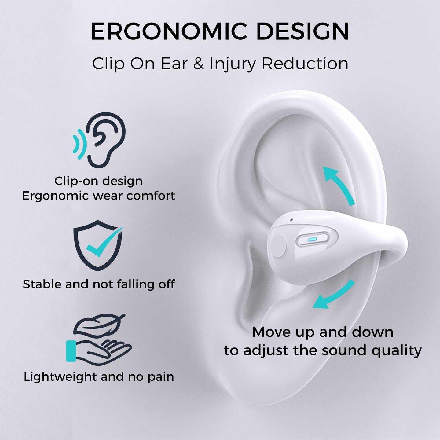 Bluetooth Open Ear Clip Earbuds, Bone Conduction, Up to 18 Hours Playtime, Lightweight