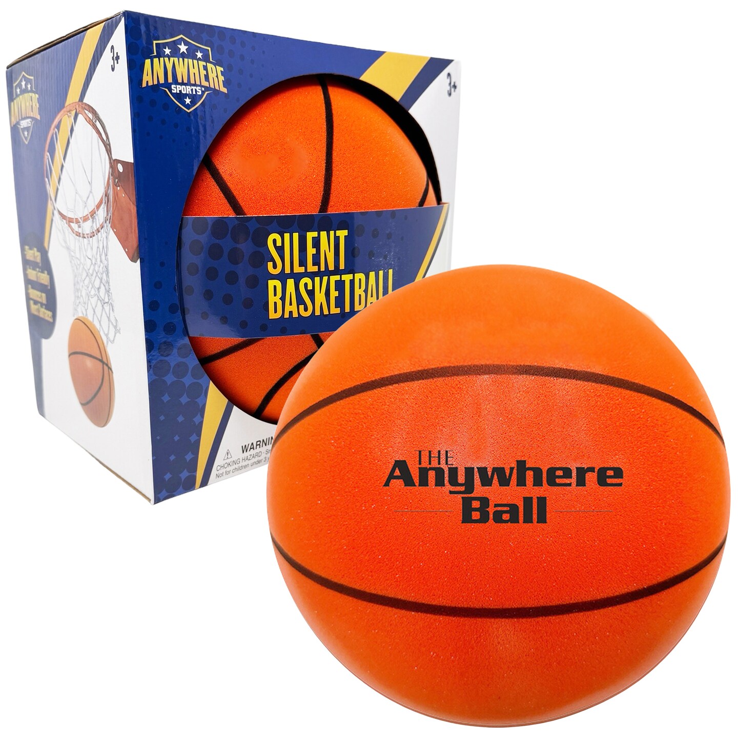 Anywhere Sports: Silent Basketball - 9.5" Orange Squishy Foam Ball, Official Size 7, Realistic Bounce, Quiet Indoor-Outdoor Play, Waterproof, Kids 3+