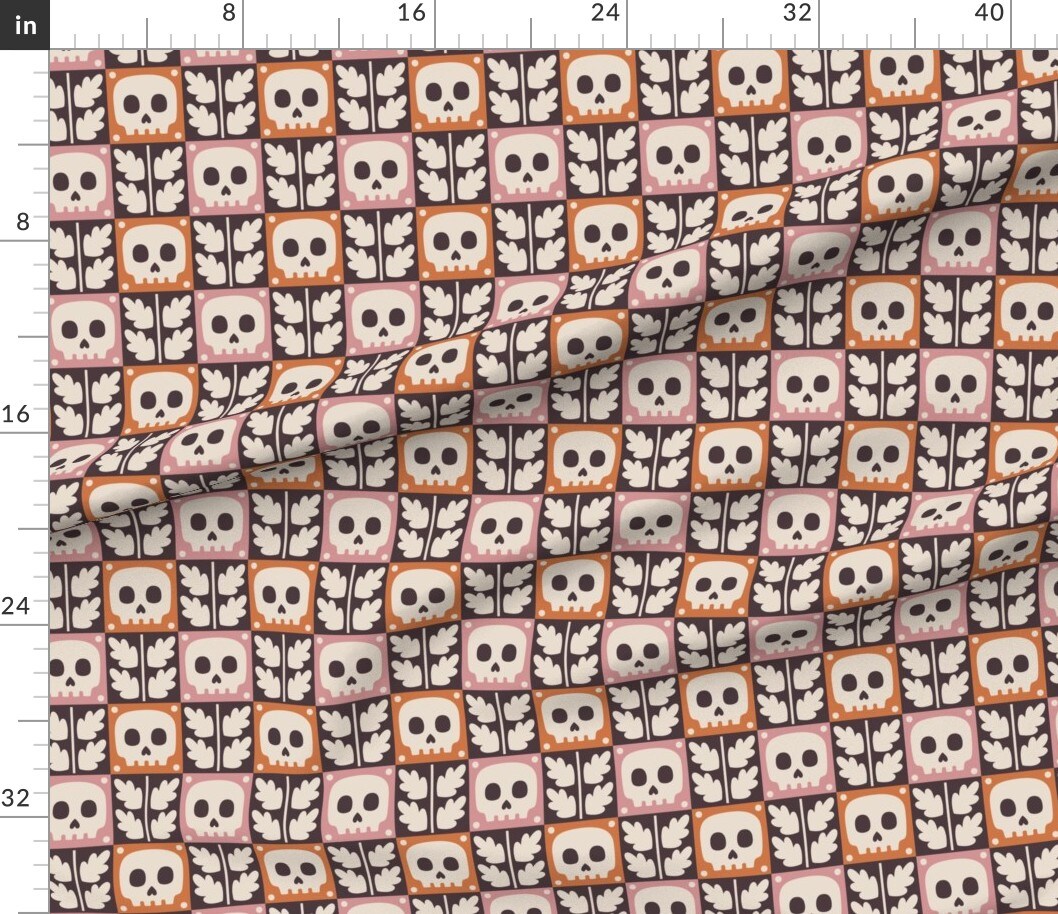 Various Fabrics by the Yard or Fat Quarter Halloween Skull Pink Orange Floral Novelty Autumn Spooky Skulls Custom Printed Fabric by Spoonflower