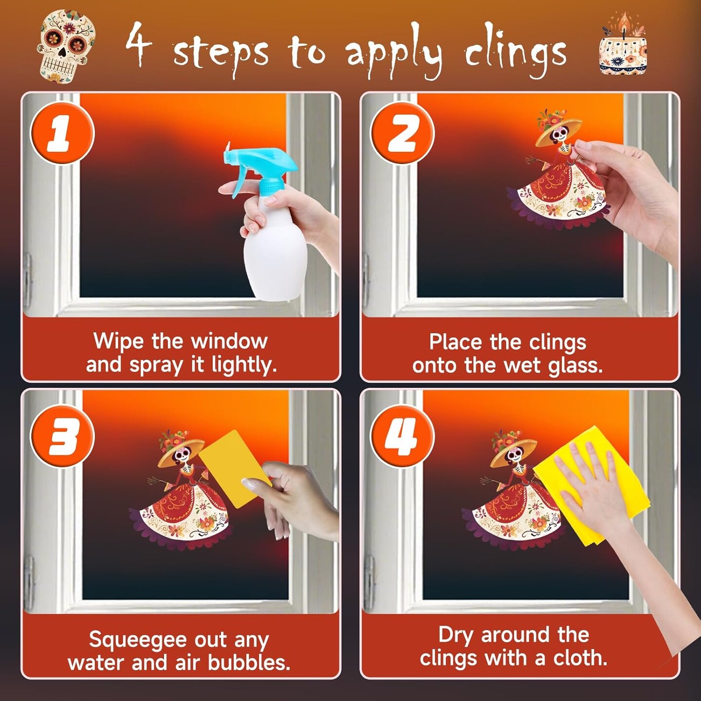 Day of The Dead Window Clings(Day of the Dead)11.81 x 7.87 x 0.24 inches