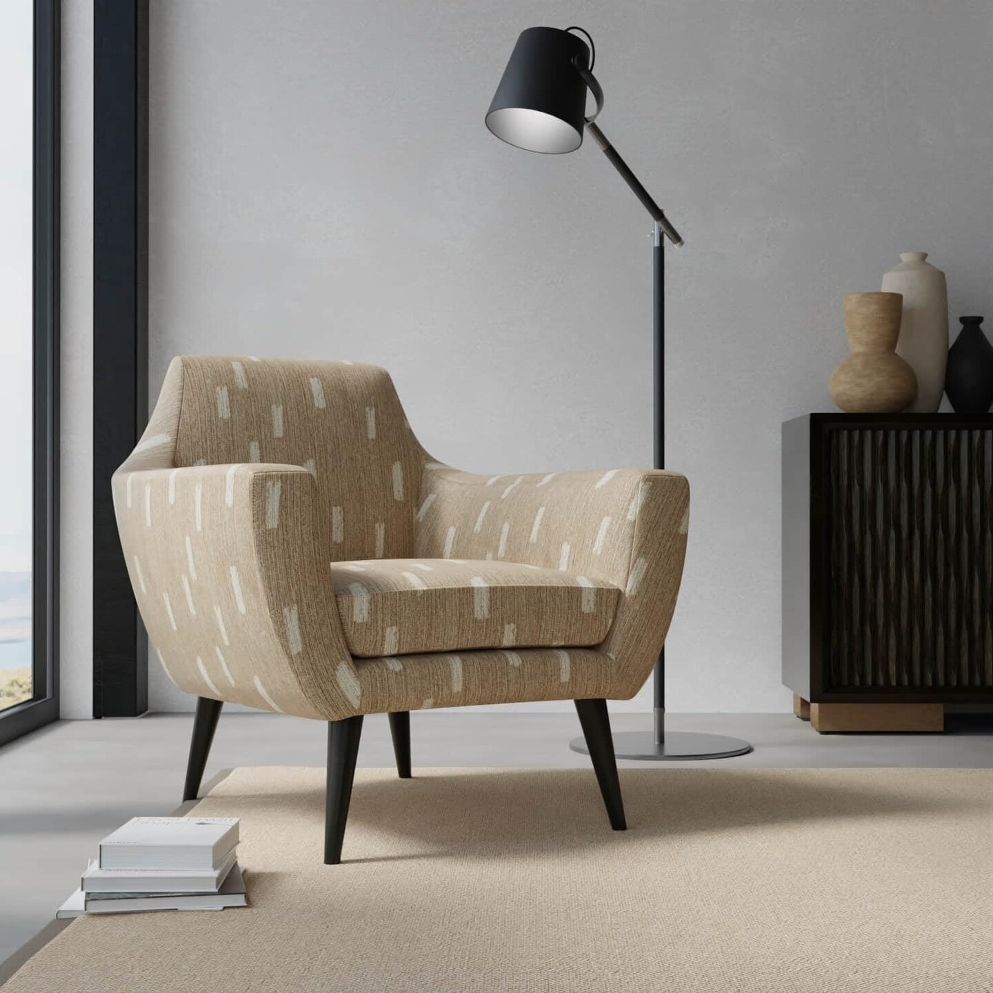 Beige & Brown Abstract Woven Pattern Upholstery Fabric by The Yard - SKU: Zachary Tan