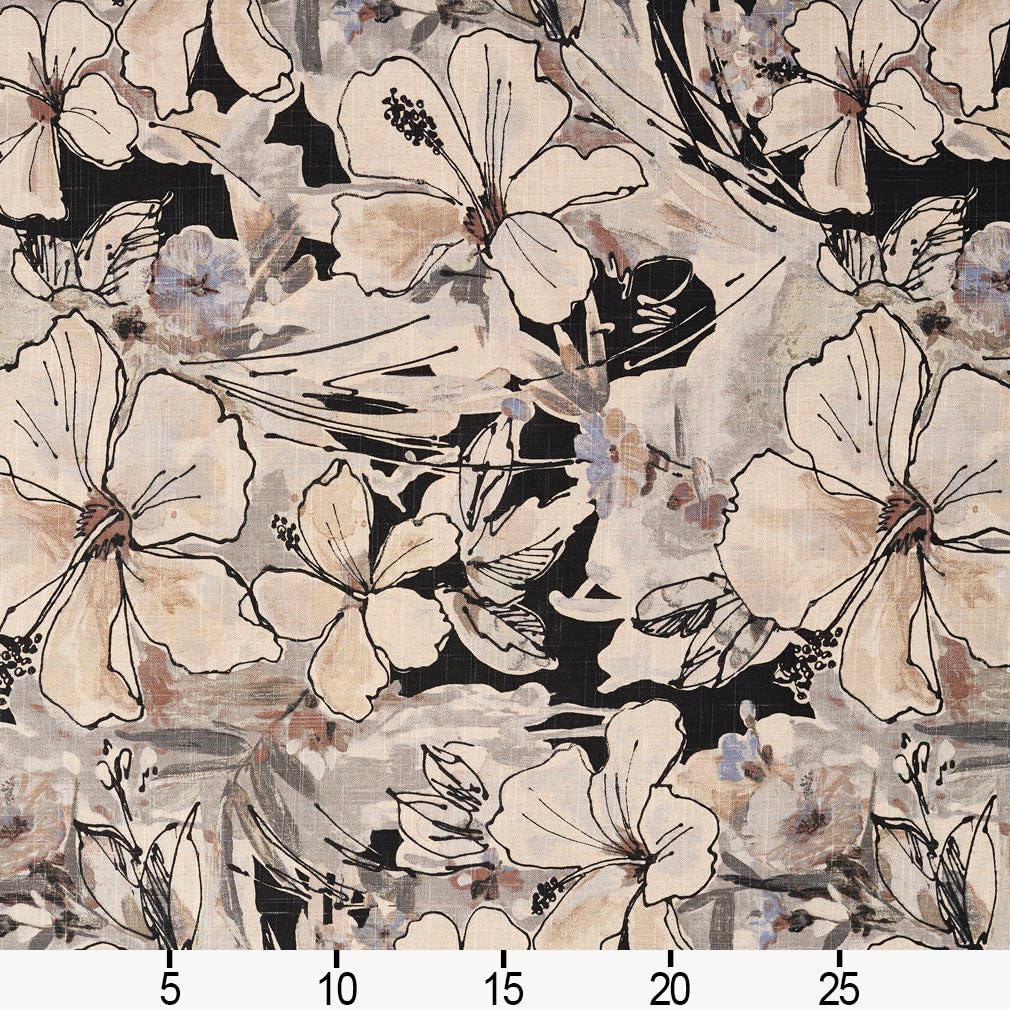Black Grey Eco Friendly Abstract Floral Linen Look Print Upholstery Fabric by The Yard - SKU: Matias Charcoal