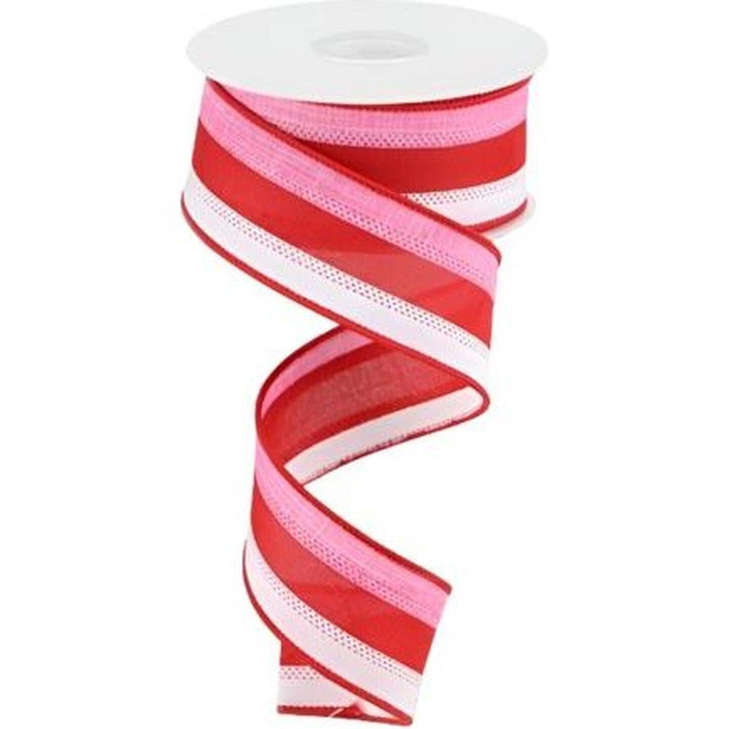 1.5" Tricolor Striped Ribbon: White, Pink, and Red (10 Yards)