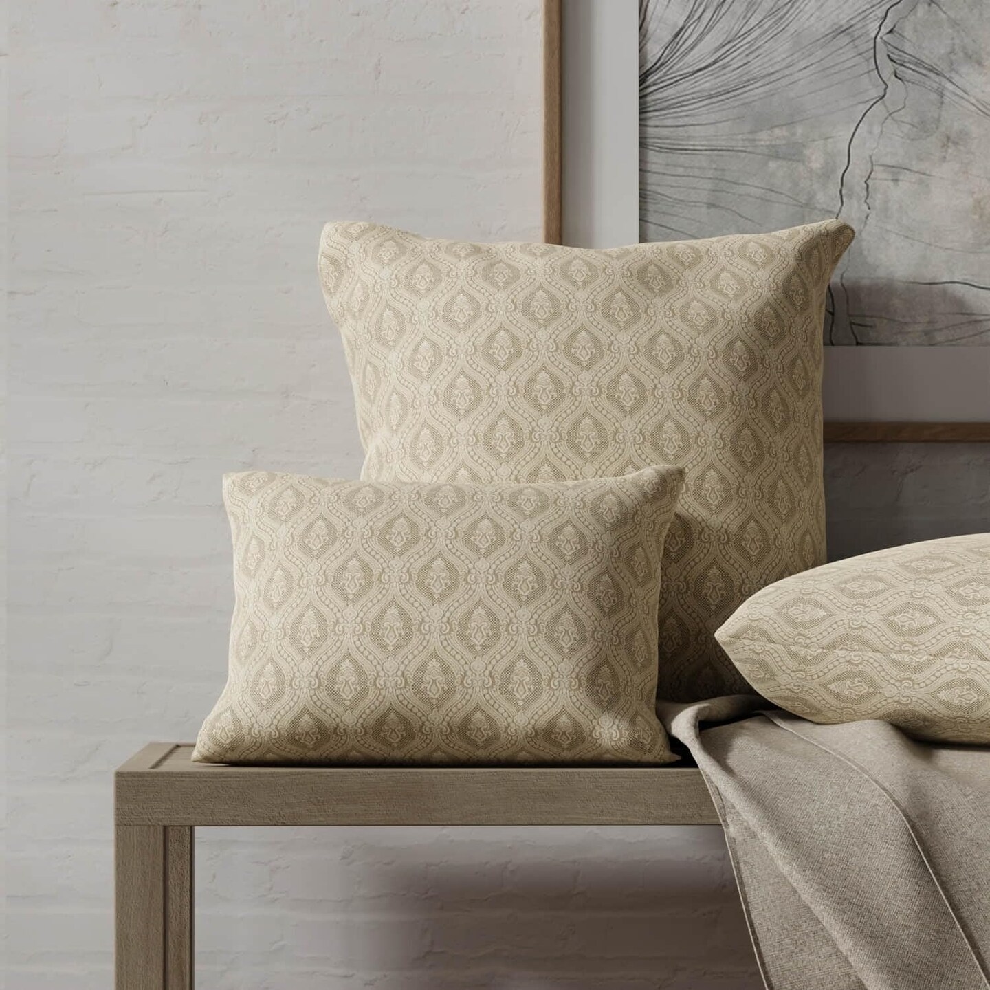 Natural Damask Geometric Woven Pattern Upholstery Fabric by The Yard - SKU: Duval Marble