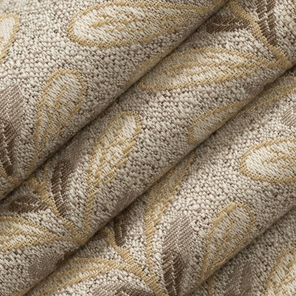 Brown Abstract Leaves Woven Pattern Upholstery Fabric by The Yard - SKU: Echo Flax