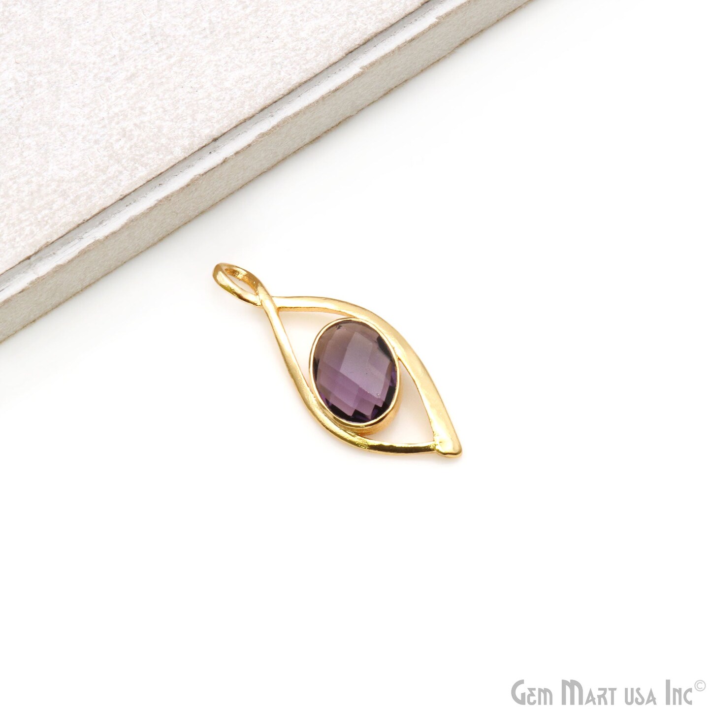 Twisted Oval Gemstone Pendant, Gold Plated Gemstone Charm, Necklace Pendant, GemMartUSA (50601)