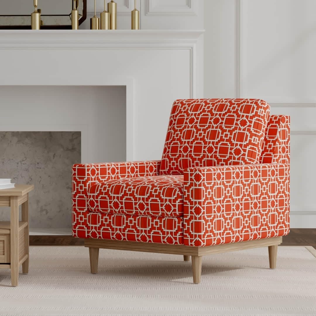 Orange Abstract Geometric Linen Look Print Upholstery Fabric by The Yard - SKU: Wescott Mandarin