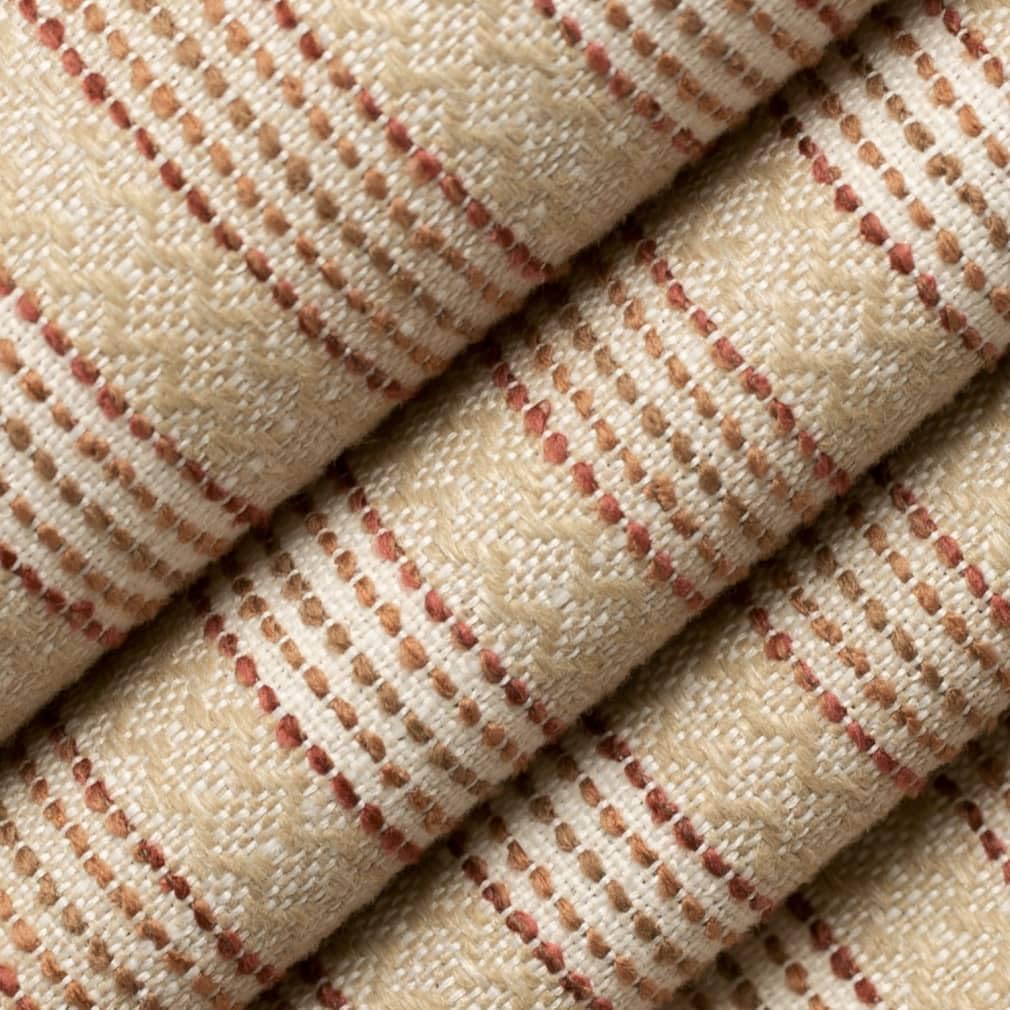 Orange & Beige Stain Resistant Global Stripe Woven Pattern Upholstery Fabric by The Yard - SKU: Percival Sunrise