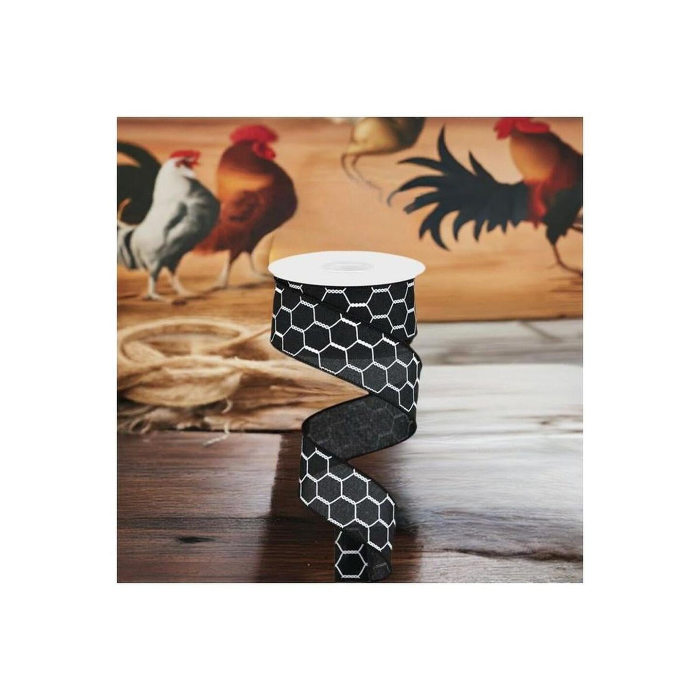 1.5" Chicken Wire Royal Ribbon: Black/White (10 Yards)