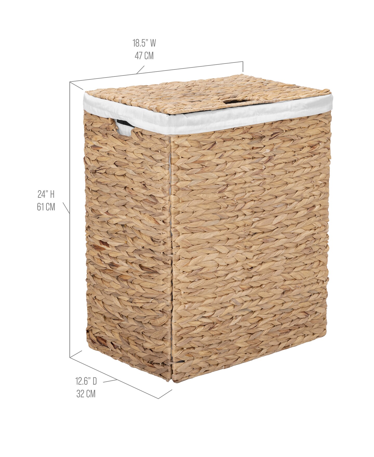 Seville Classics Natural Handwoven Lidded Laundry Hamper, 12.6" D x 18.5" W x 24" H
