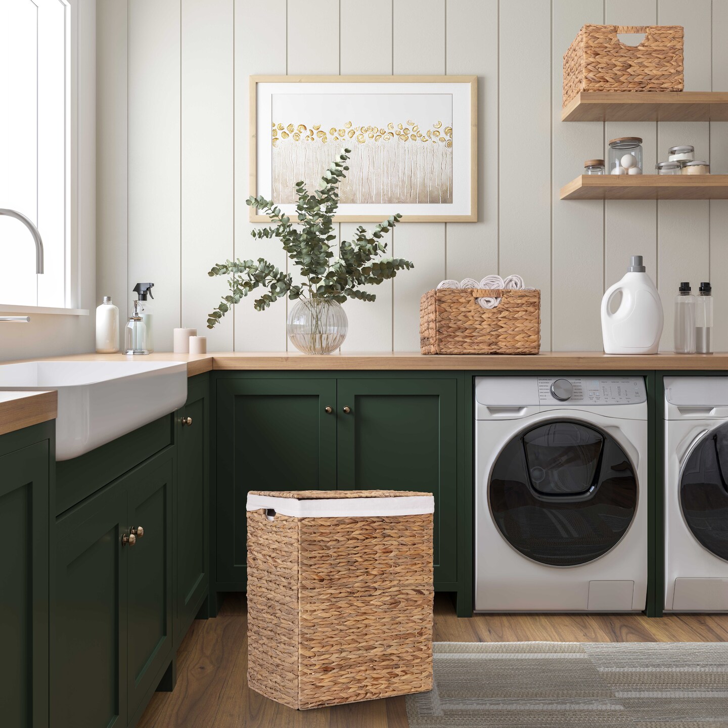 Seville Classics Natural Handwoven Lidded Laundry Hamper, 12.6" D x 18.5" W x 24" H