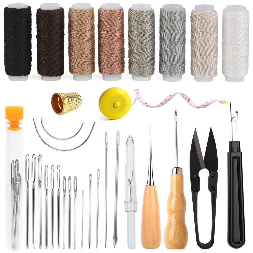 Upholstery Repair Sewing Kit Heavy Duty Sewing Kit with Awl Tools, Seam Ripper, Hand Stitching Needles, Upholstery Thread, Leather Craft Tool for Shoes Sofa Tent Carpet Craft DIY