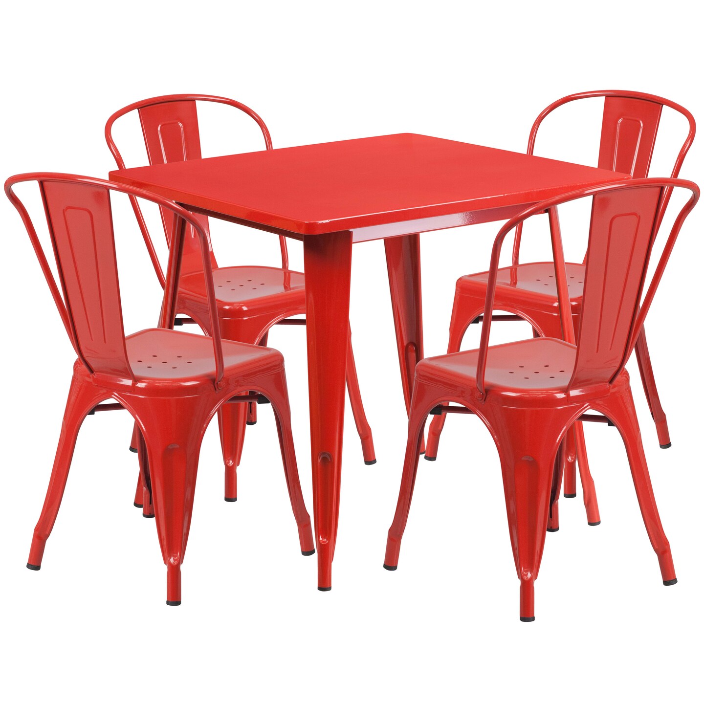 Emma and Oliver Commercial Grade 31.5" Square Metal Indoor-Outdoor Table Set with 4 Stack Chairs