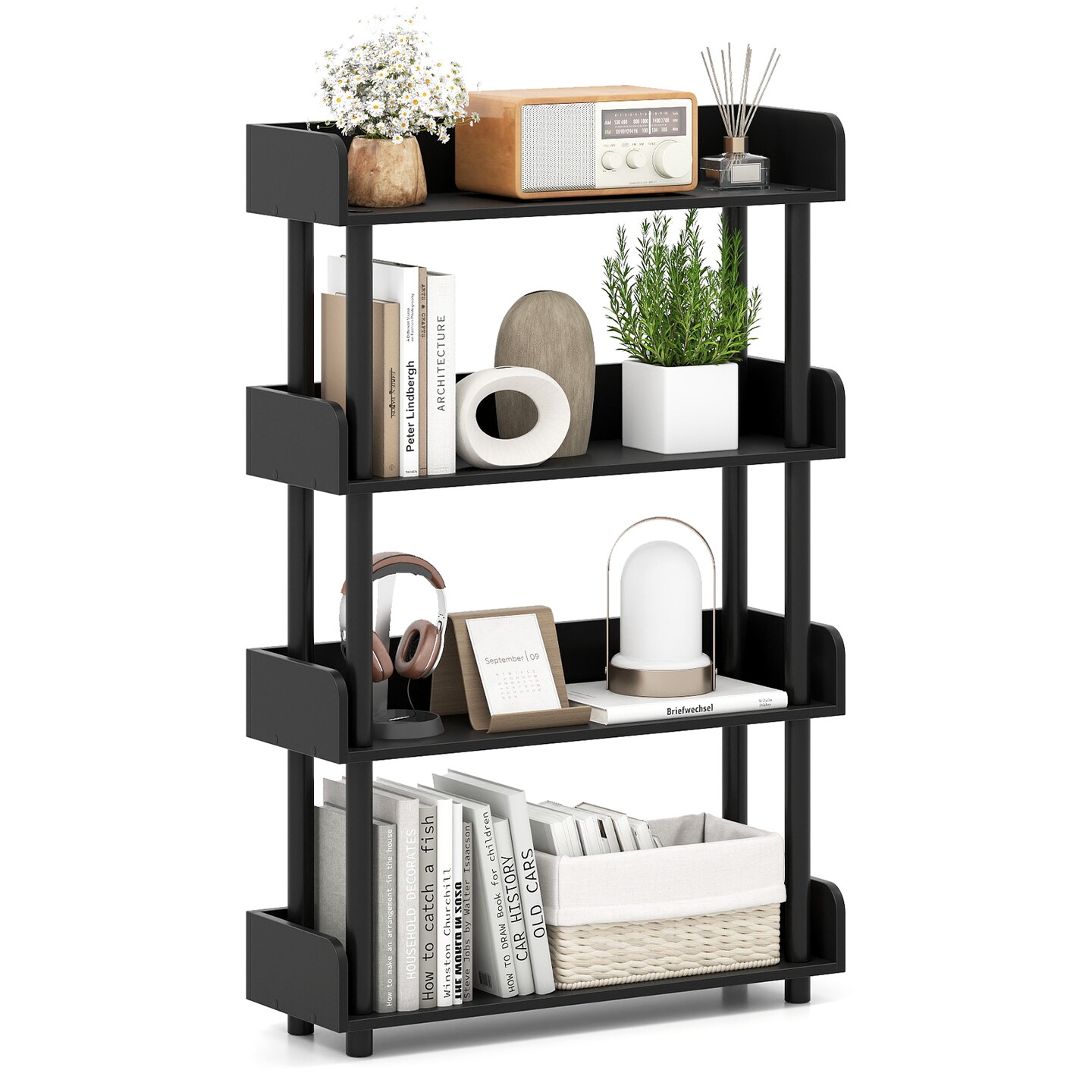 Industrial 4-Tier Storage Bookshelf Open Bookcase with Anti-Tipping Safety Kit