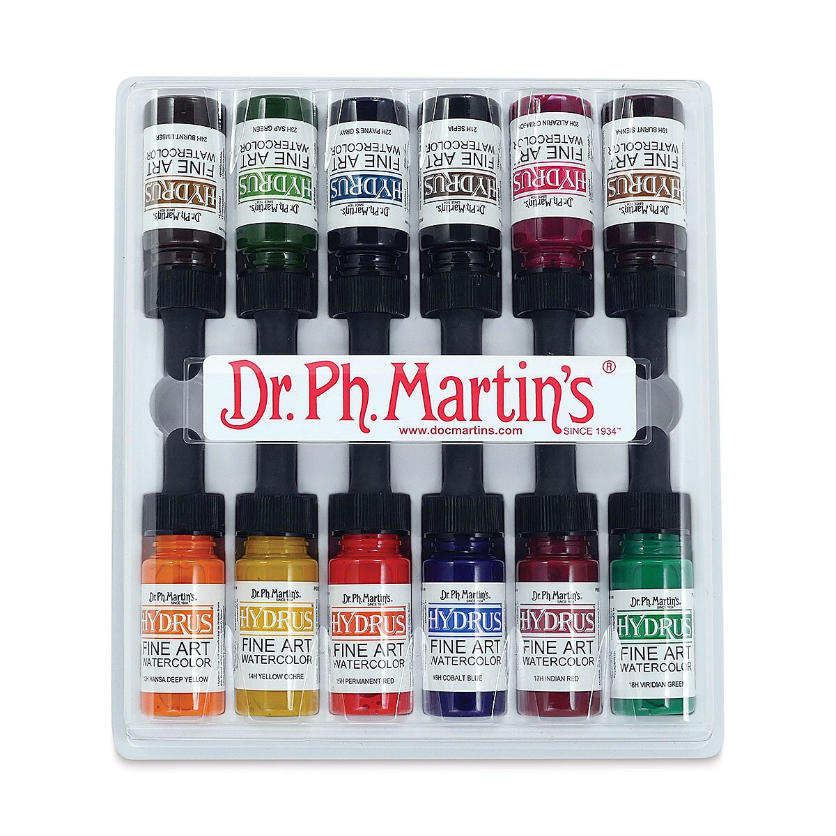 Dr. Ph. Martin's Hydrus Fine Art Liquid Watercolors - Set 2, 12 Assorted colors, 0.5 oz Bottles,