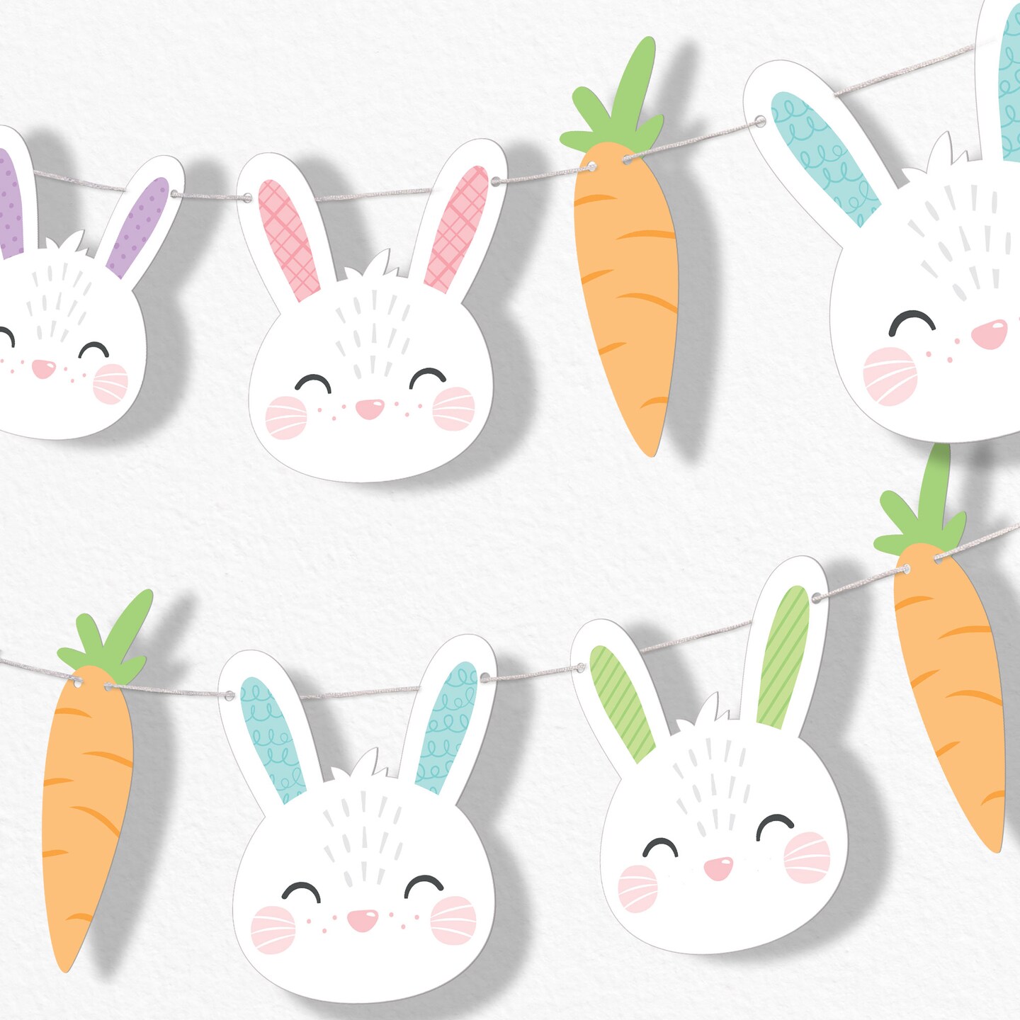 Big Dot of Happiness Bunnies and Carrots Garland Banner, Spring Easter Decorations, 30 Feet of Cord, 15 Paper Easter Bunny, Carrot Shapes Double-Sided