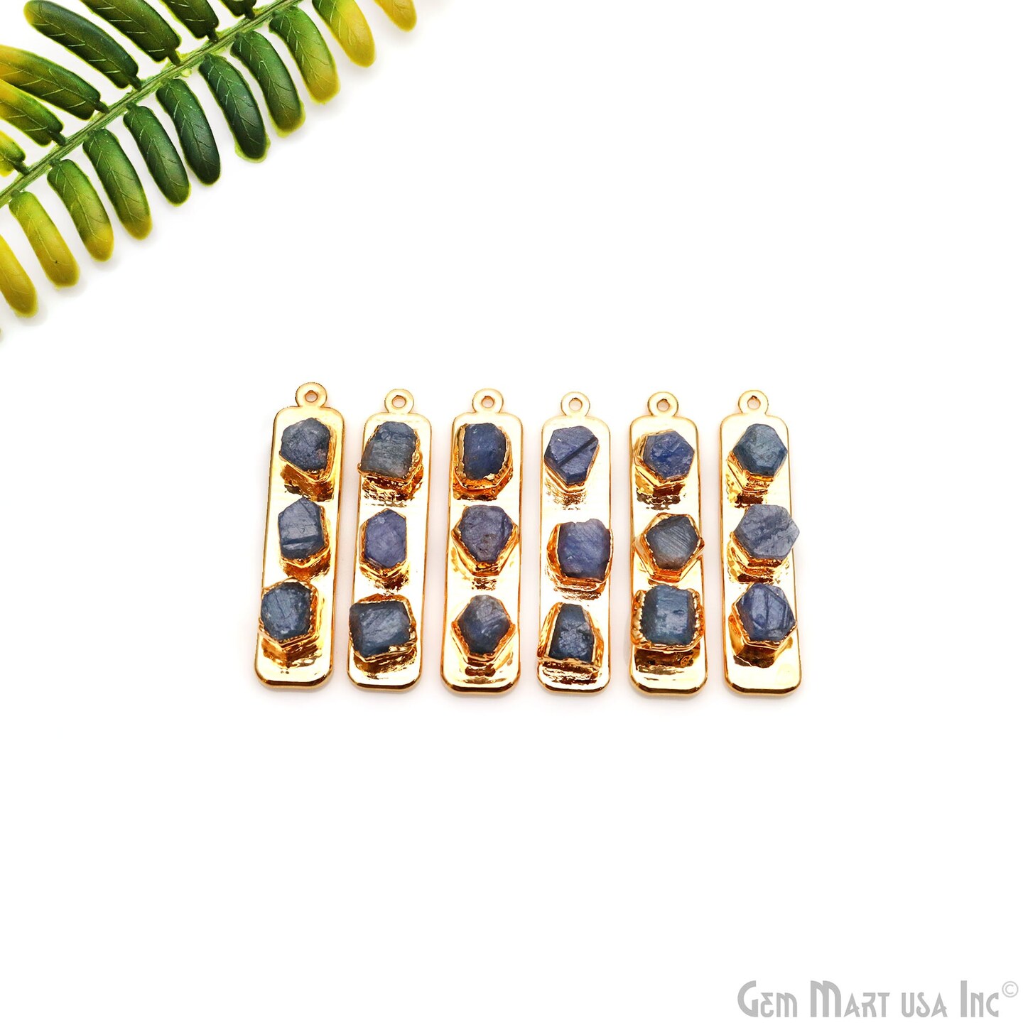 Rough Gemstone Gold Electroplated Rectangle 47x10mm Gemstone Bar Necklace Pendant Connector, GemMartUSA (50725)