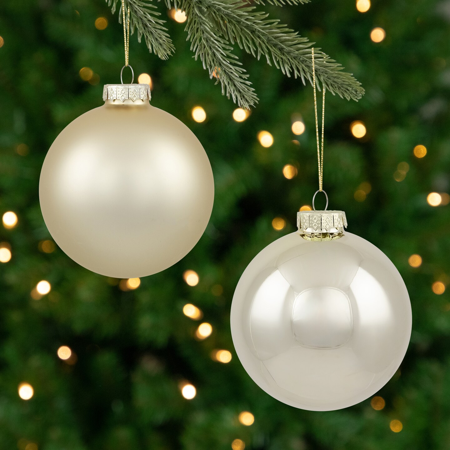 Northlight 2-Finish Glass Christmas Ball Ornaments - 4&#x22; (100mm) - Champagne Gold - 4ct