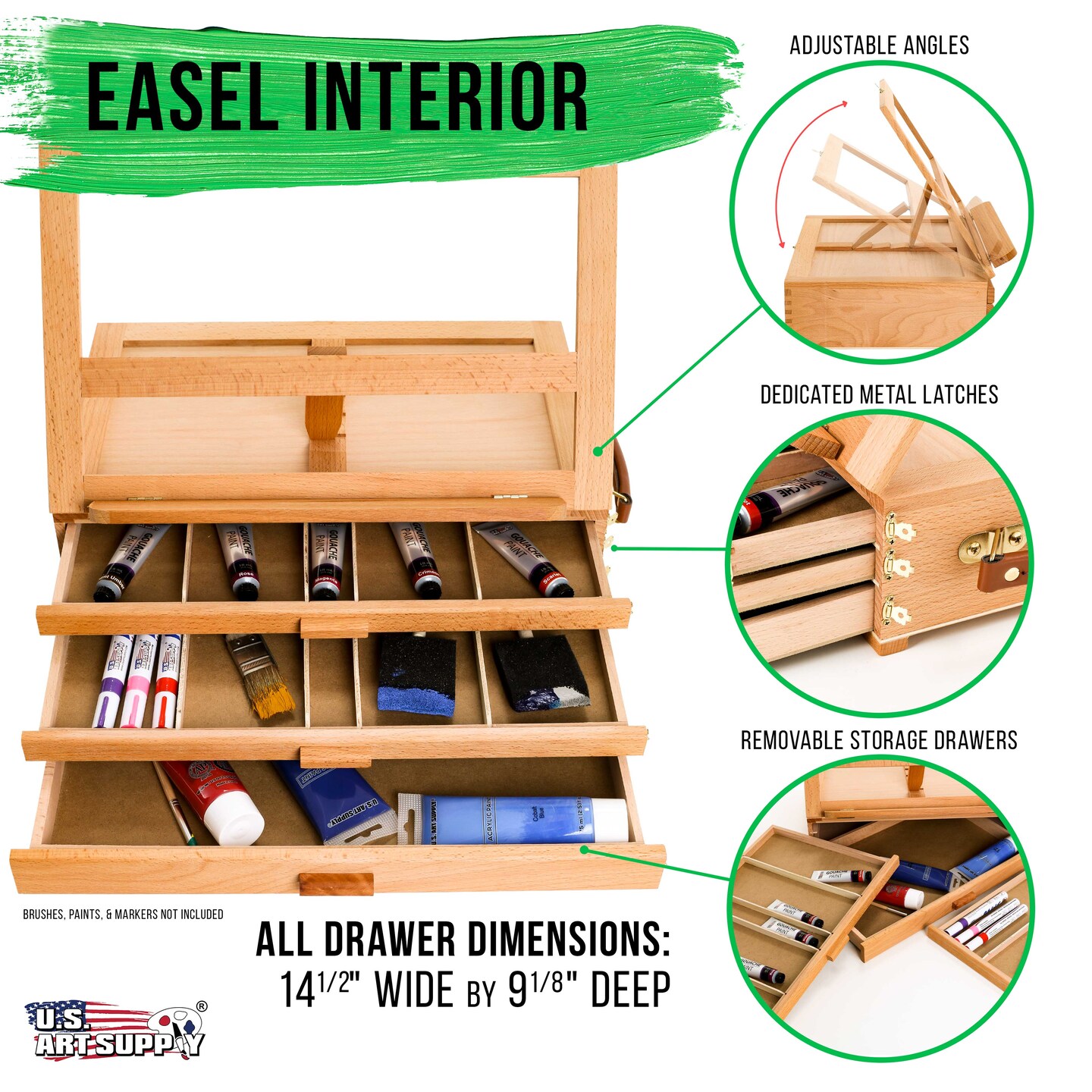 Adjustable Wooden Art Easel: Portable Tabletop Easel with Storage 3-Drawers & Paint Palette - Beechwood Table Top Easels for Painting, Canvas, Artist Stand & Drawing Board