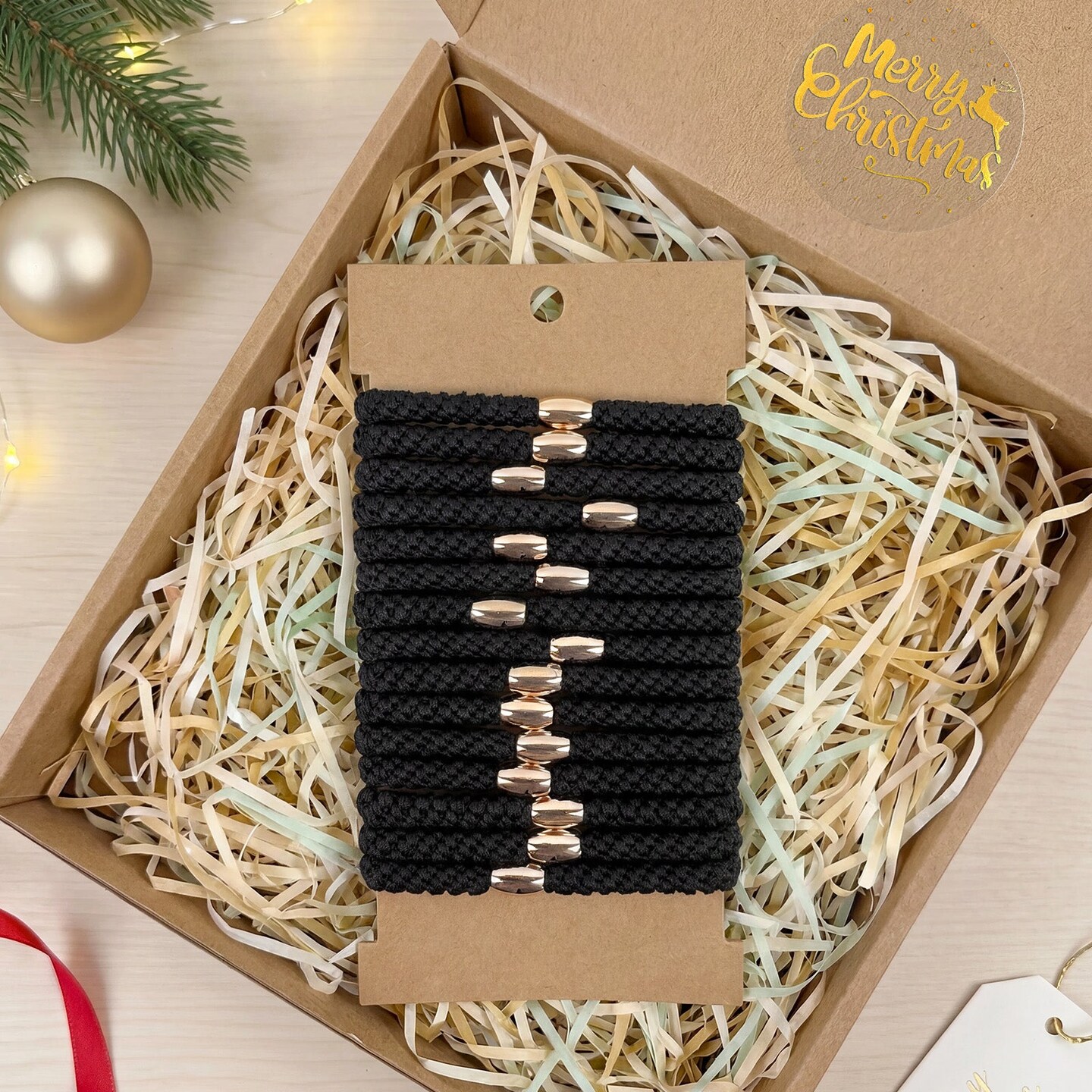 Wrapables Braided Elastic Hair Ties for Women, No Damage Hairbands for Thick Ponytails (15pcs), Black