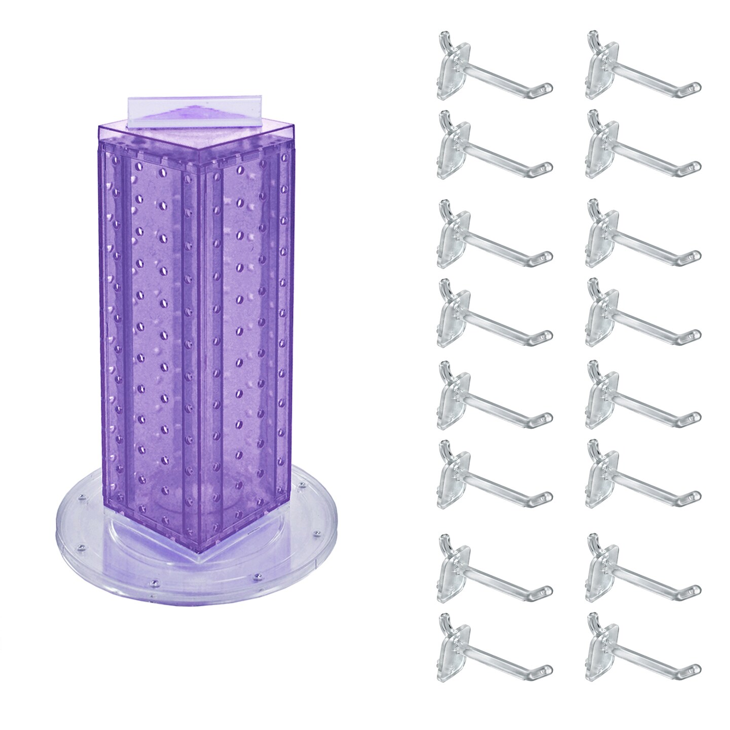Four-Sided Revolving 4"W x 12"H Pegboard Counter Display w/ 16 2" Hooks