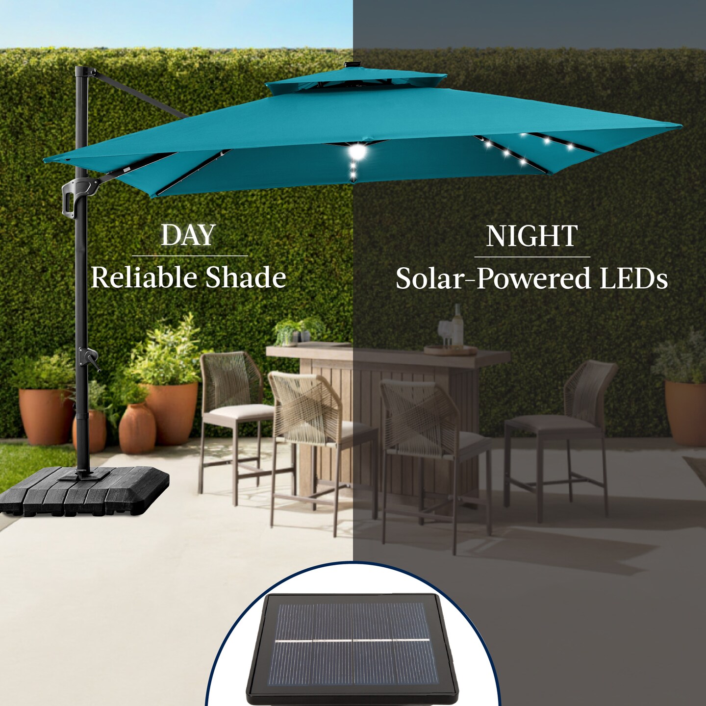 Best Choice Products 9x12ft 2-Tier Square Outdoor Solar LED Cantilever Umbrella w/ 360-Rotating Base –