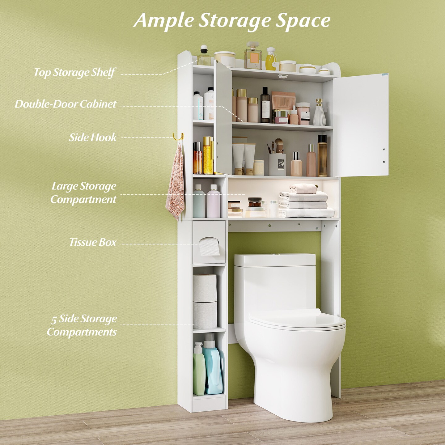 Freestanding Bathroom Storage Cabinet Above Toilet with 2 Doors