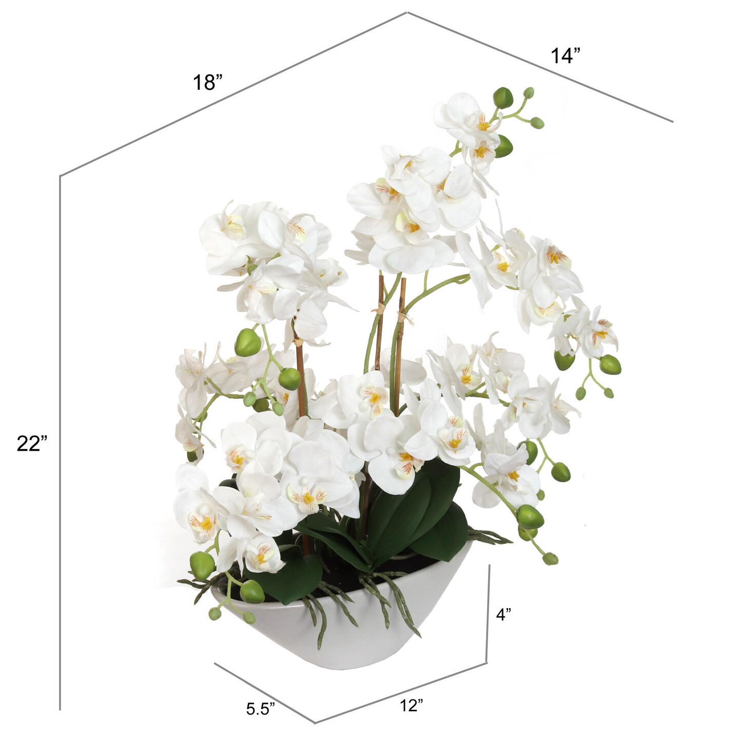 18" White Phalaenopsis Orchid Flowers in White Ceramic Vase, Floral Home by Artificial Flowers