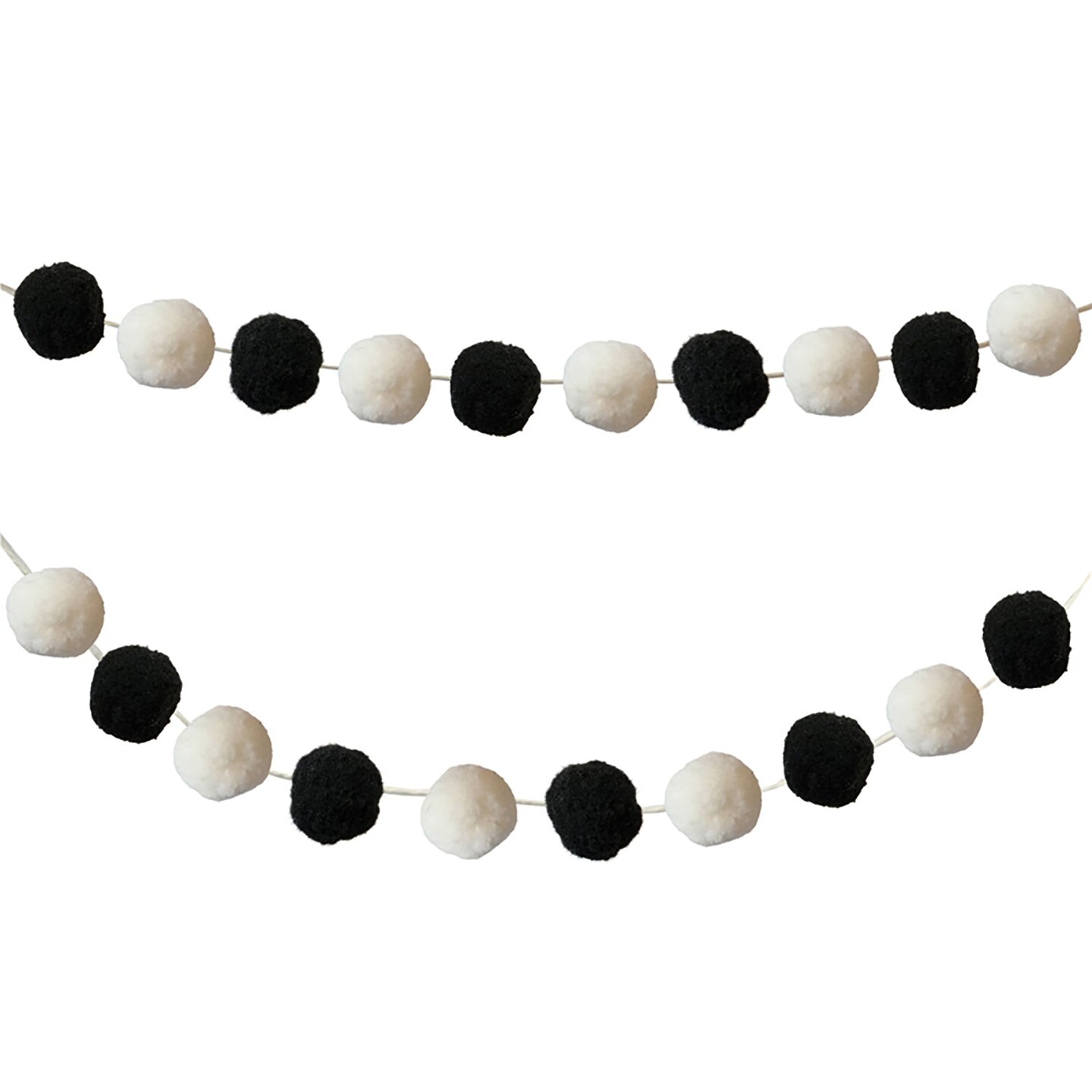 Black &#x26; White Pom-Pom Garland, 12 Feet, Pack of 2