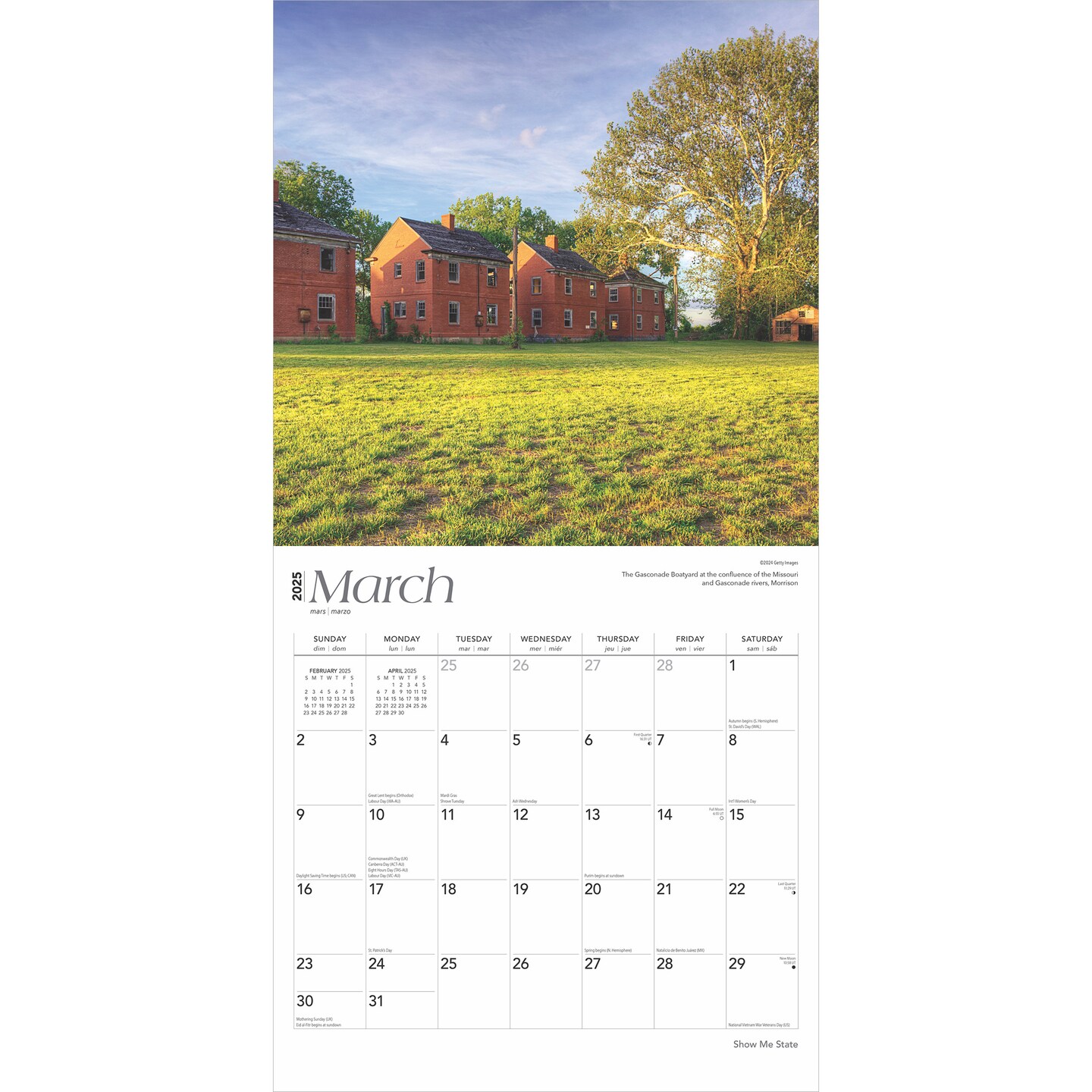 Show Me State | Missouri Places | 2025 12 x 24 Inch Monthly Square Wall Calendar | Plastic-Free | BrownTrout | USA United States of America Midwest State Nature