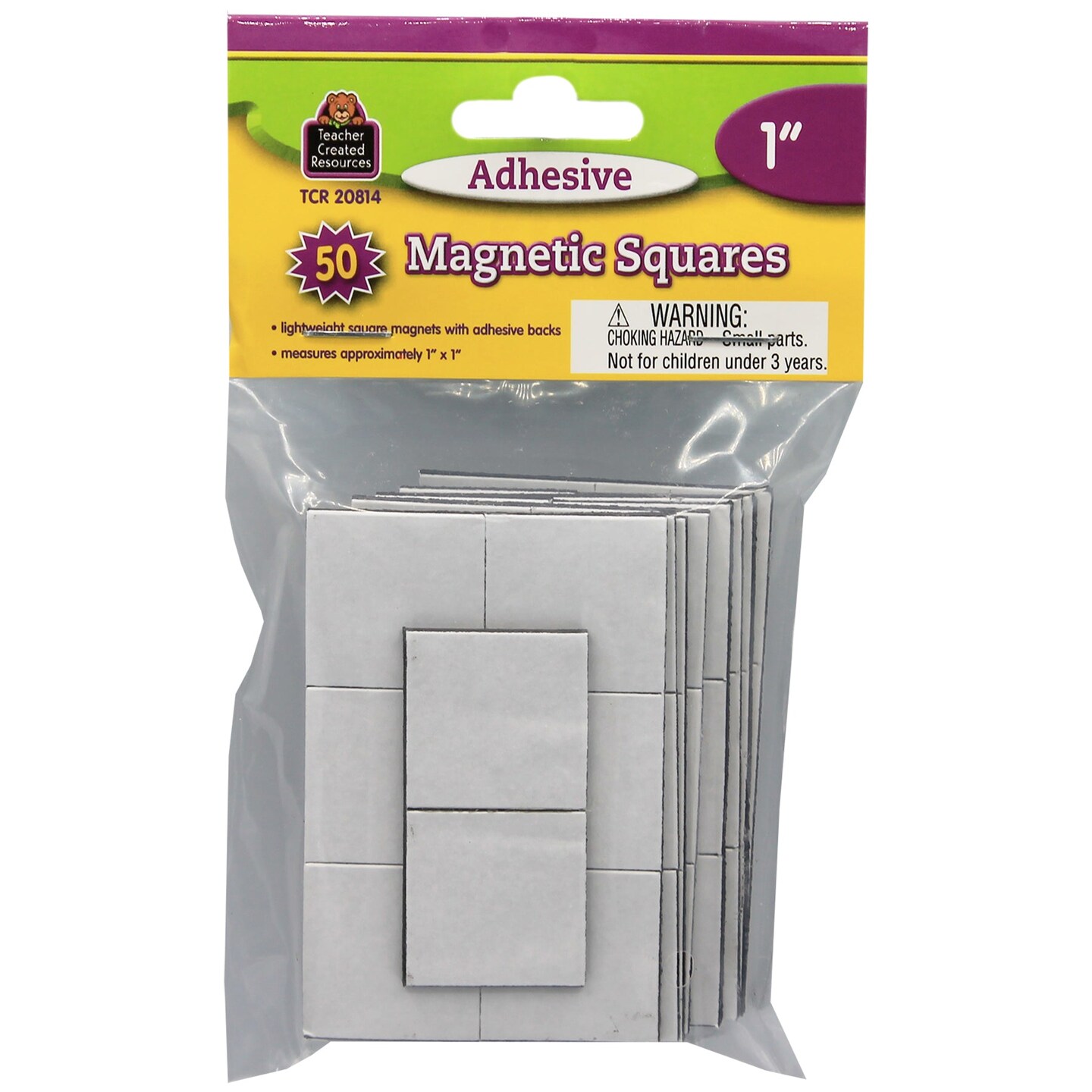 Adhesive Magnetic Squares, 1&#x22; sq, Pack of 50