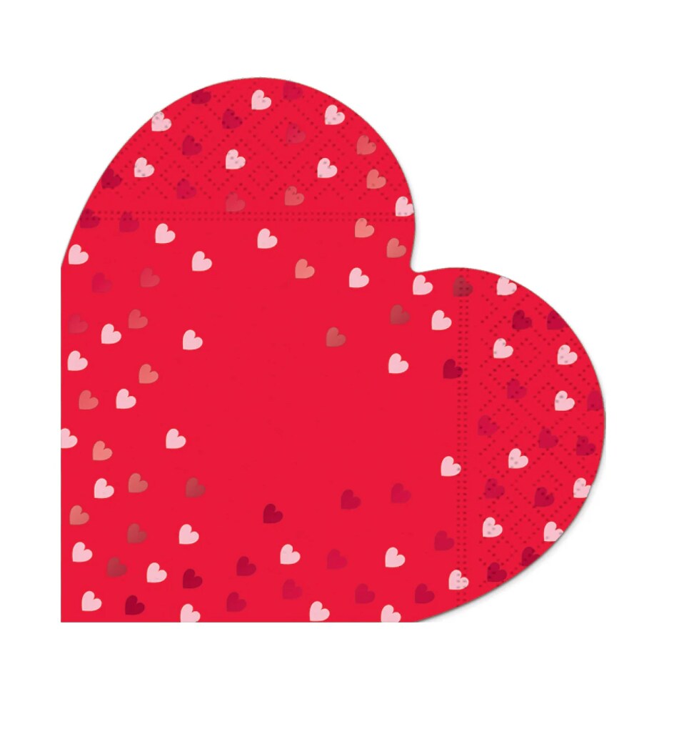 Red Heart Sparkle Valentine's Beverage Napkins - Party Decor, 16-Pack