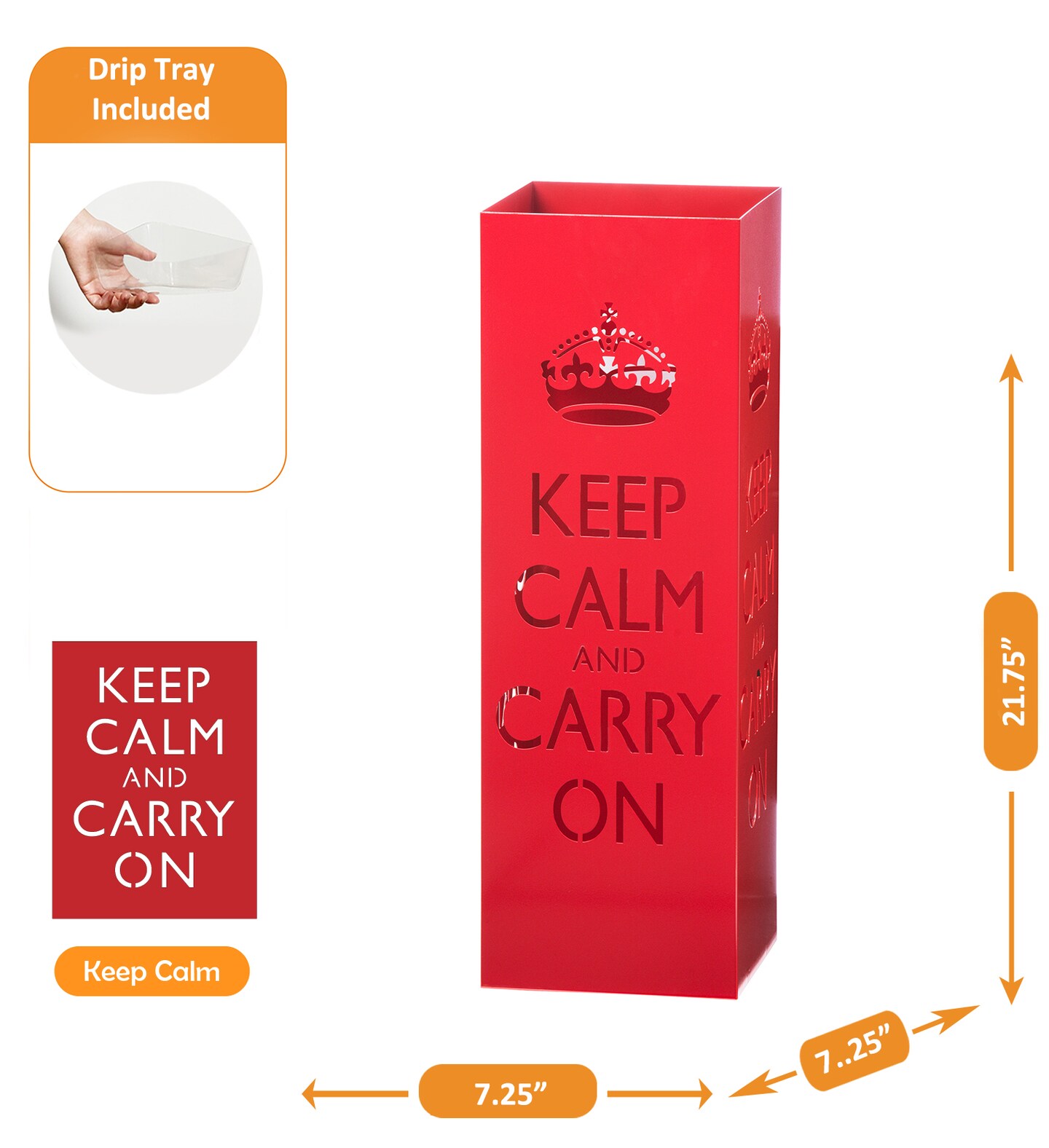 Mango Steam Keep Calm Red Umbrella Stand - for Entryway &#x26; Living Room