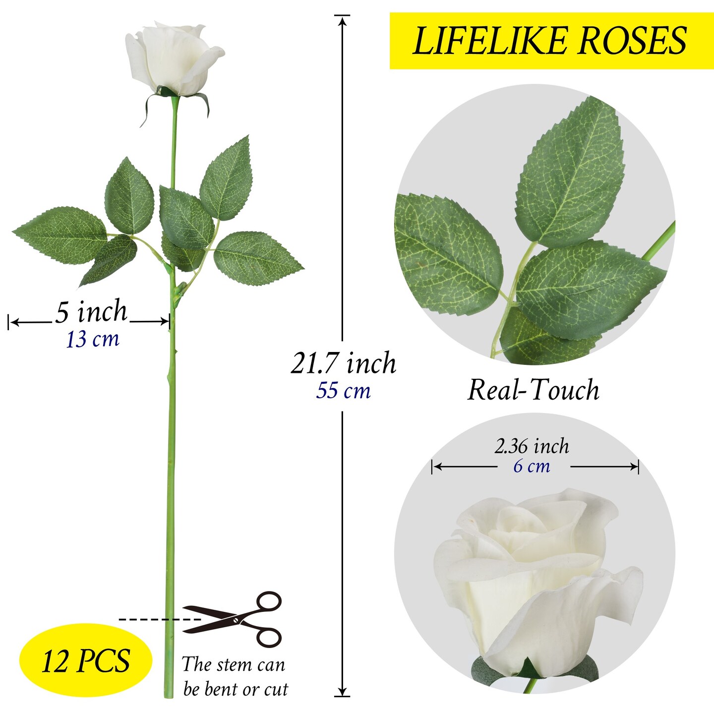 Roses Real-Touch Artificial Flowers 22&#x201D; Long Stems, 12pcs