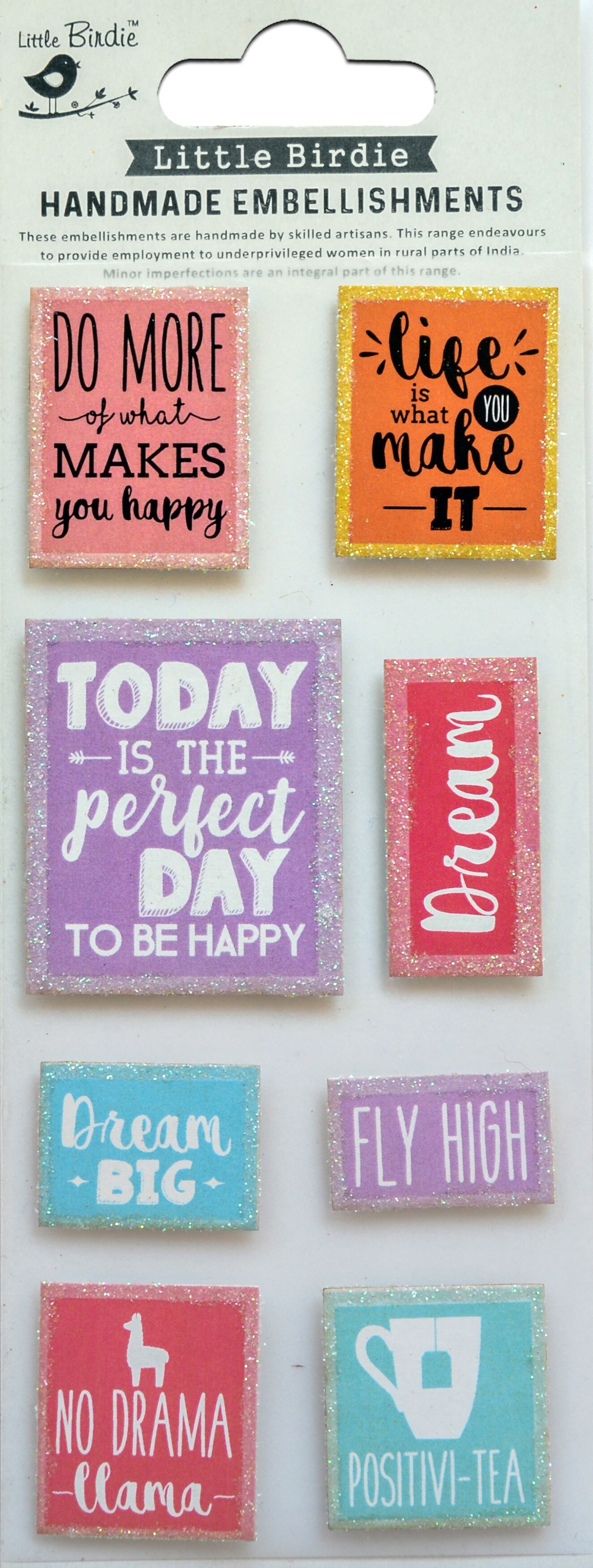 Little Birdie Sticker Embellishment Sticker 8/Pkg-Be Positive