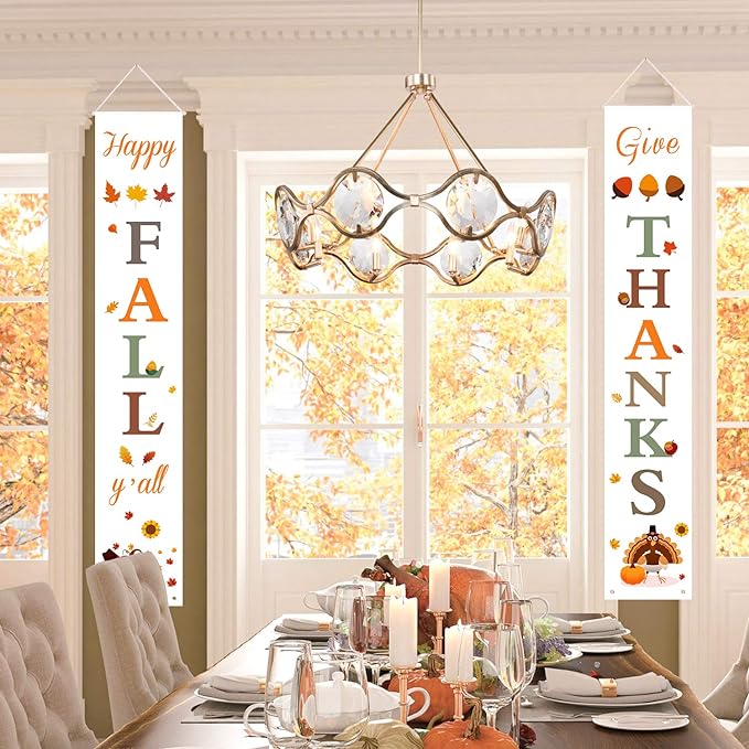 Fall Decor | Happy Fall and Thank You Porch Banners for Fall Decorations Indoor and Outdoor | Fall Welcome Sign for Home Porch Front Door Decor