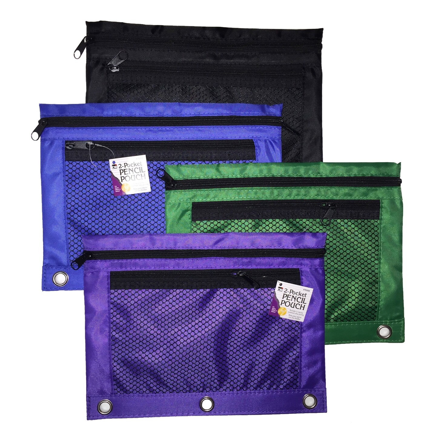 Pencil Pouch for Binder with 2 Pockets, Front Mesh Pocket, Assorted Colors
