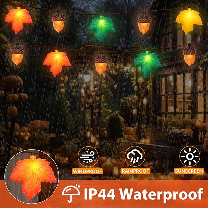 Fall Decor Maple Leaf Acorn LED String Lights, 8.5Ft 3D Maple Leaf Acorn Lights (10 PCS) Fall Lights Plug in for Home Indoor Fireplace Bedroom Outdoor Autumn Party Thanksgiving Harvest and Fall Decorations