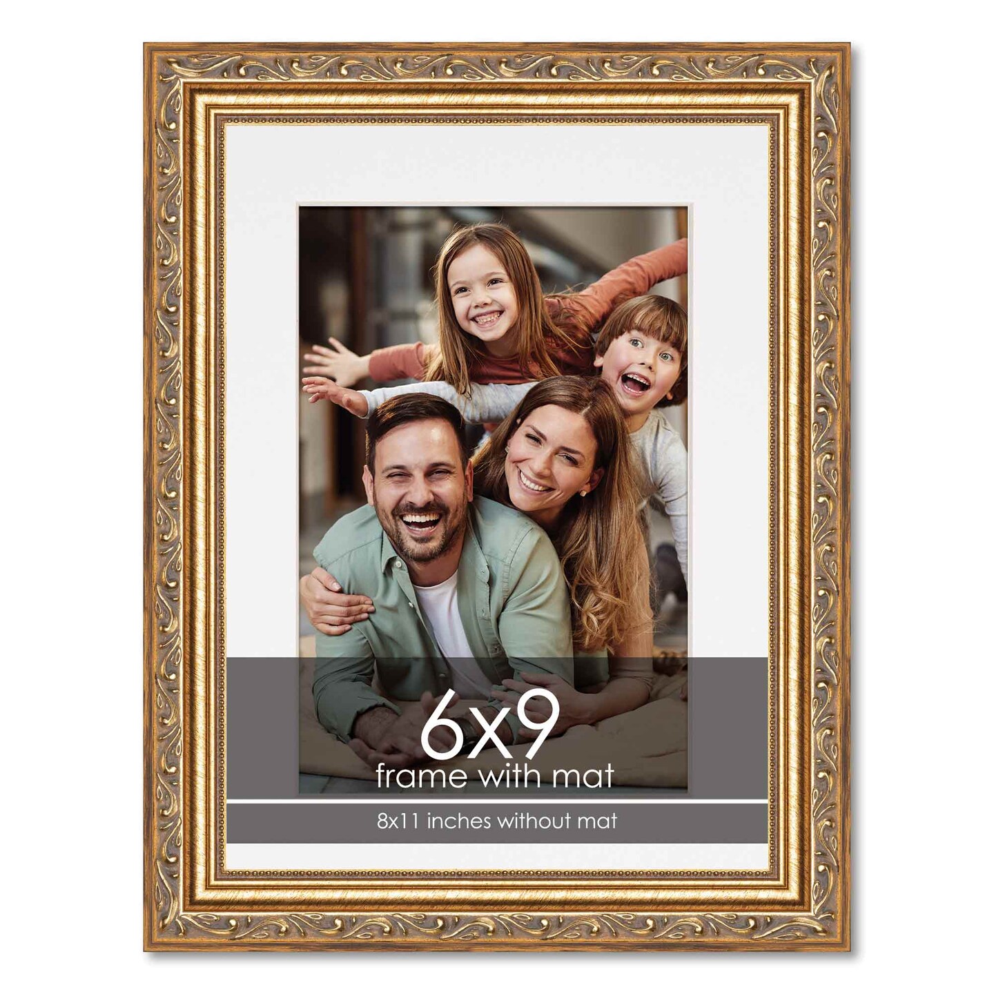 Antique Gold Frame with White Photo Mat, UV Acrylic Front, Foam Board Backing, 60 Sizes Available