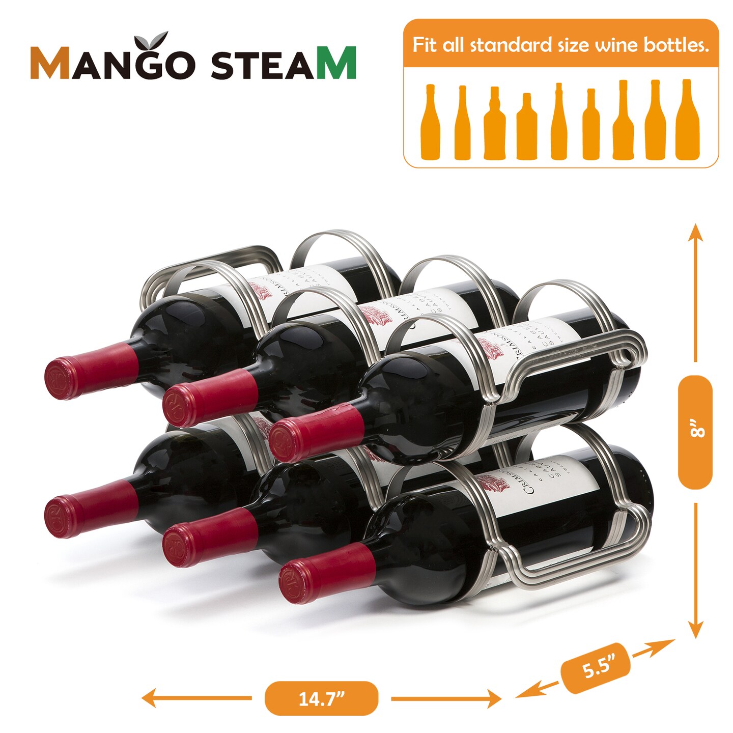 Mango Steam 6 Bottle Counter-top Wine Rack - Storage Organizer for Kitchen