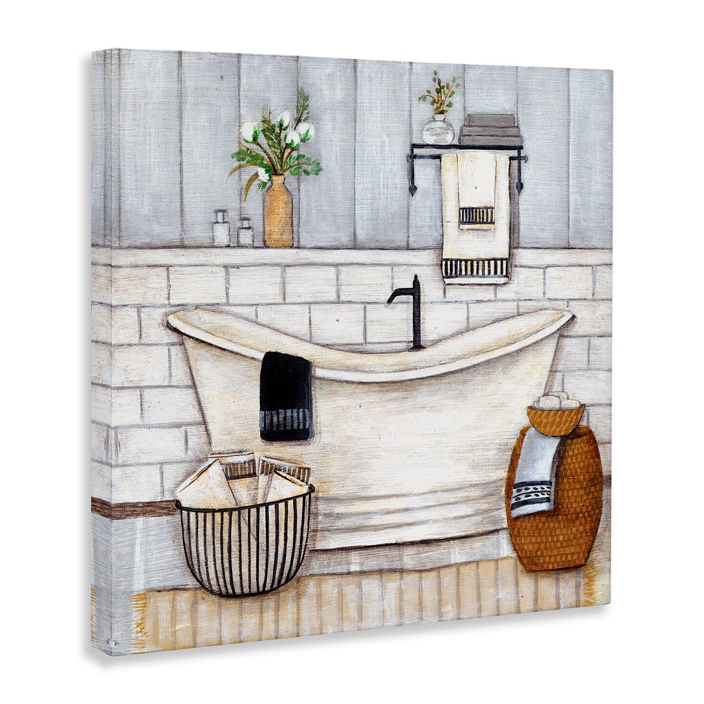 Stupell Industries Bathroom Farmhouse Style Tub Canvas Wall Art