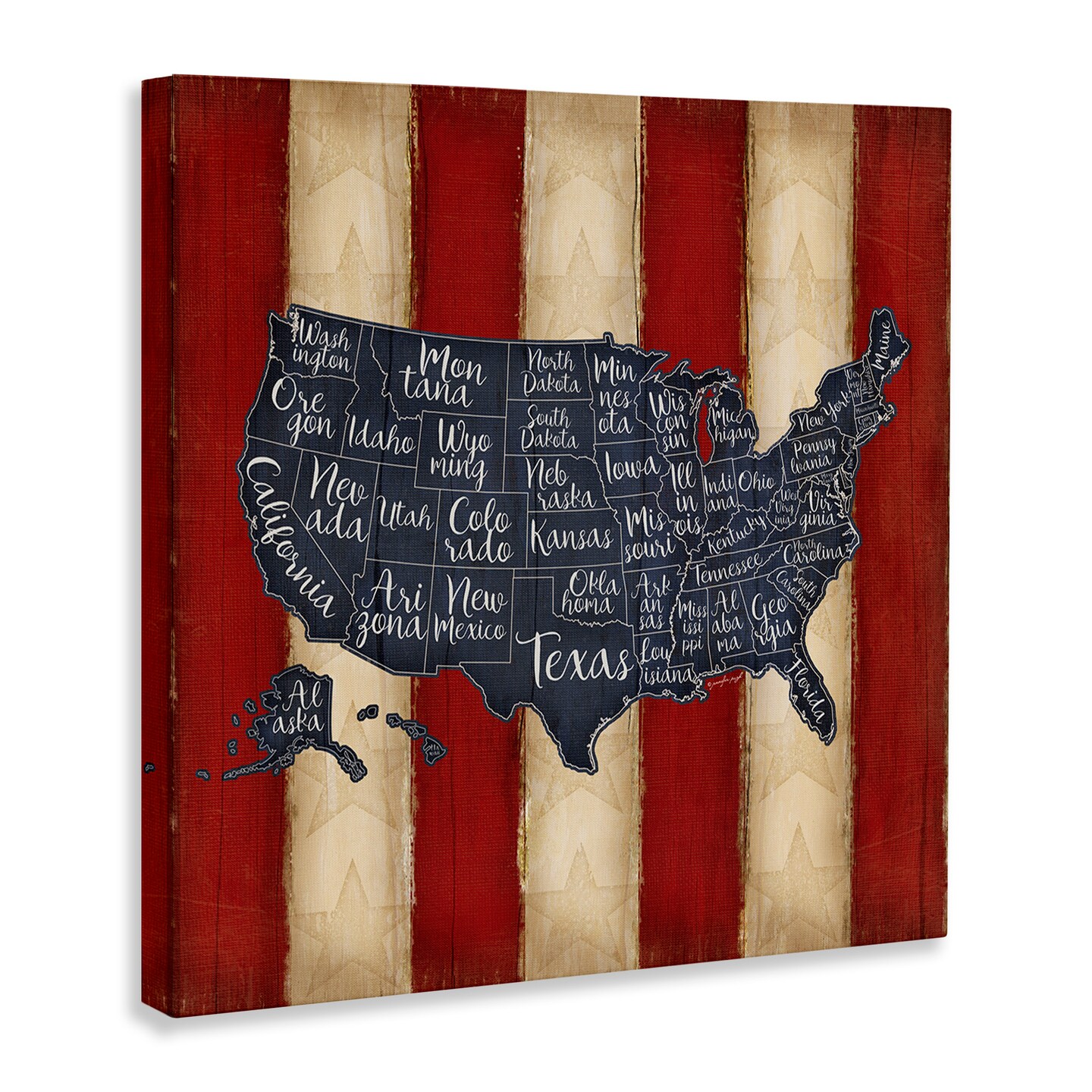 Stupell Industries United States Map on Stripes Canvas Wall Art