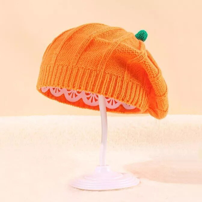 Halloween Pumpkin Warm French Style Casual Classic Knit Beanie Cap Beret Hat