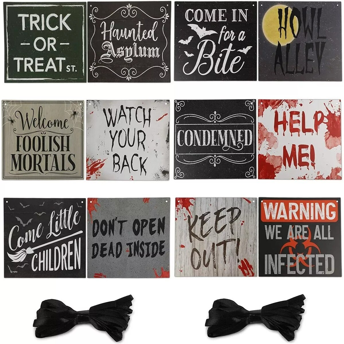 12 Pack Halloween Decorations Home Indoor Outdoor Party, Beware Signs with Rope